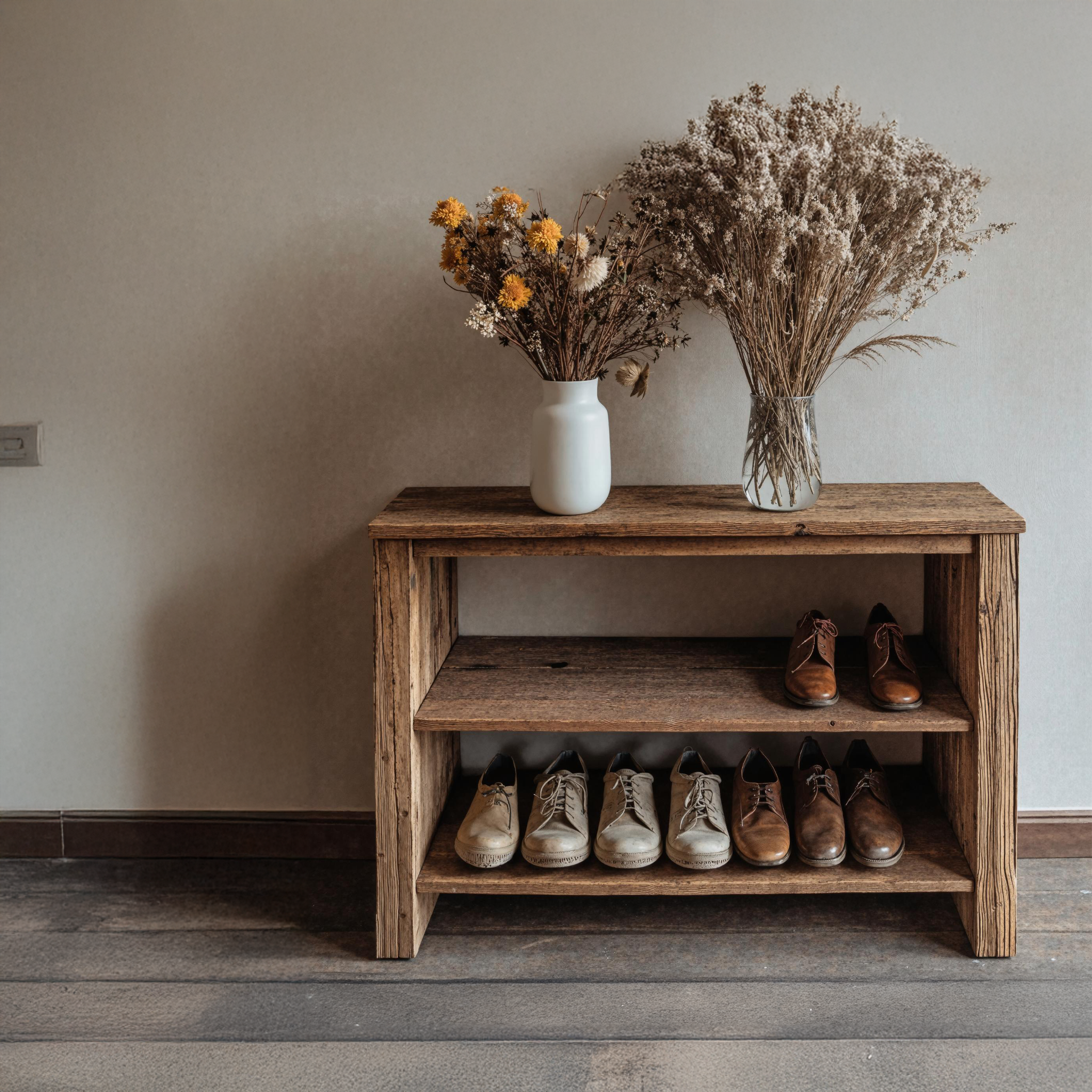 Rustic Wooden Shoe Bench With Shelves For Entryway SILDTSHB011