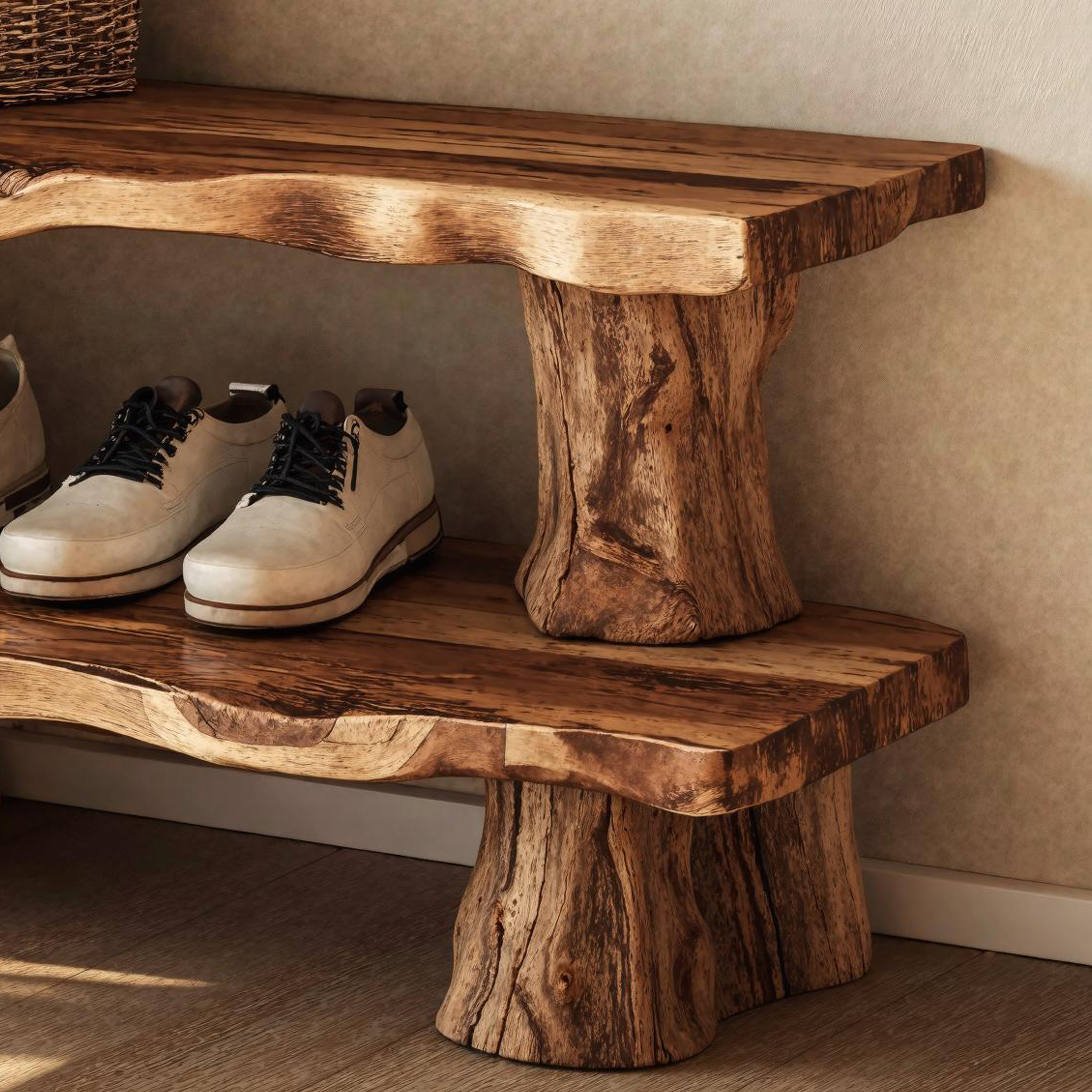 Vintage Natural Wood Shoe Bench For Traditional Home Decor SILDTSHB006
