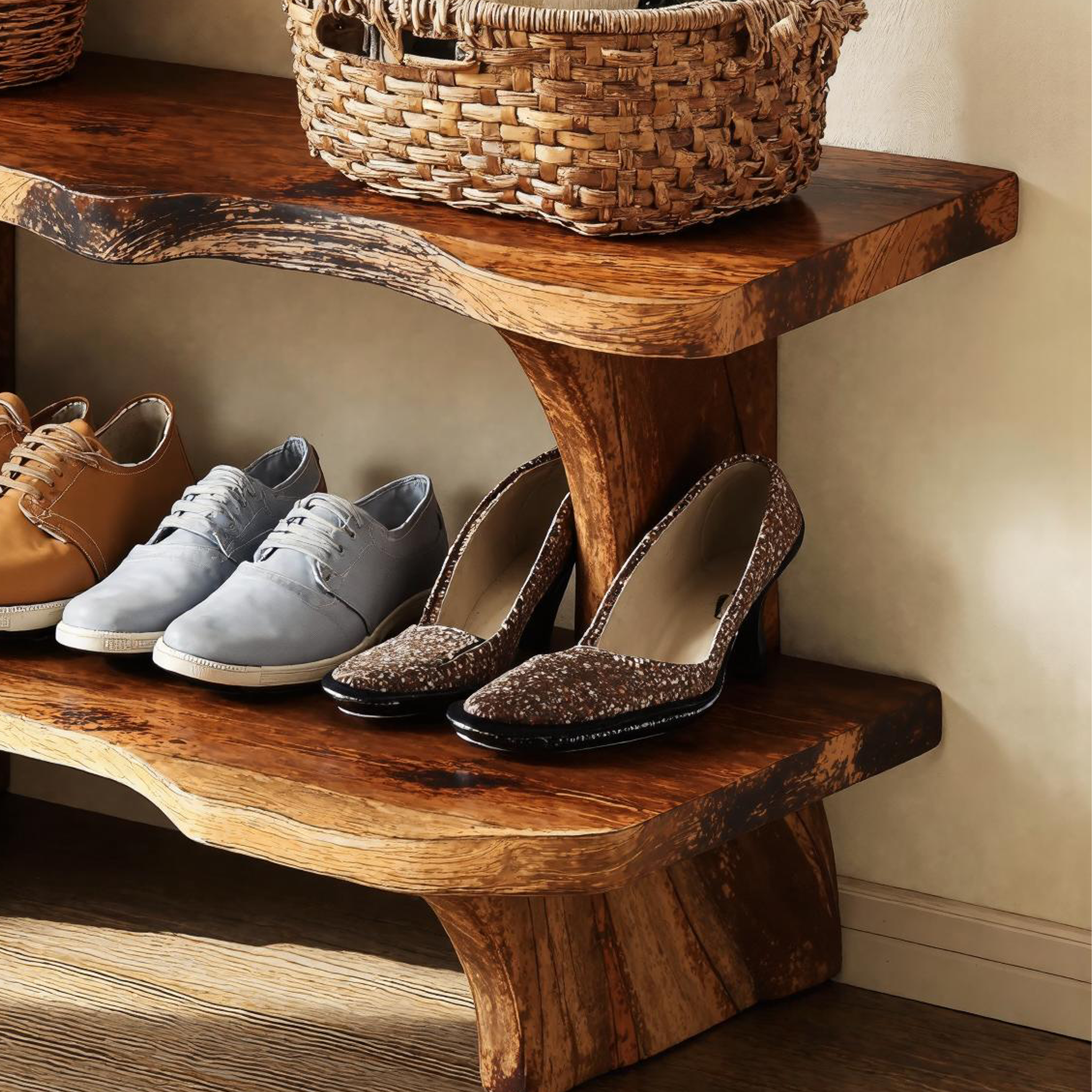 Handmade Natural Wood Shoe Bench For Country-Style Interiors SILDTSHB004