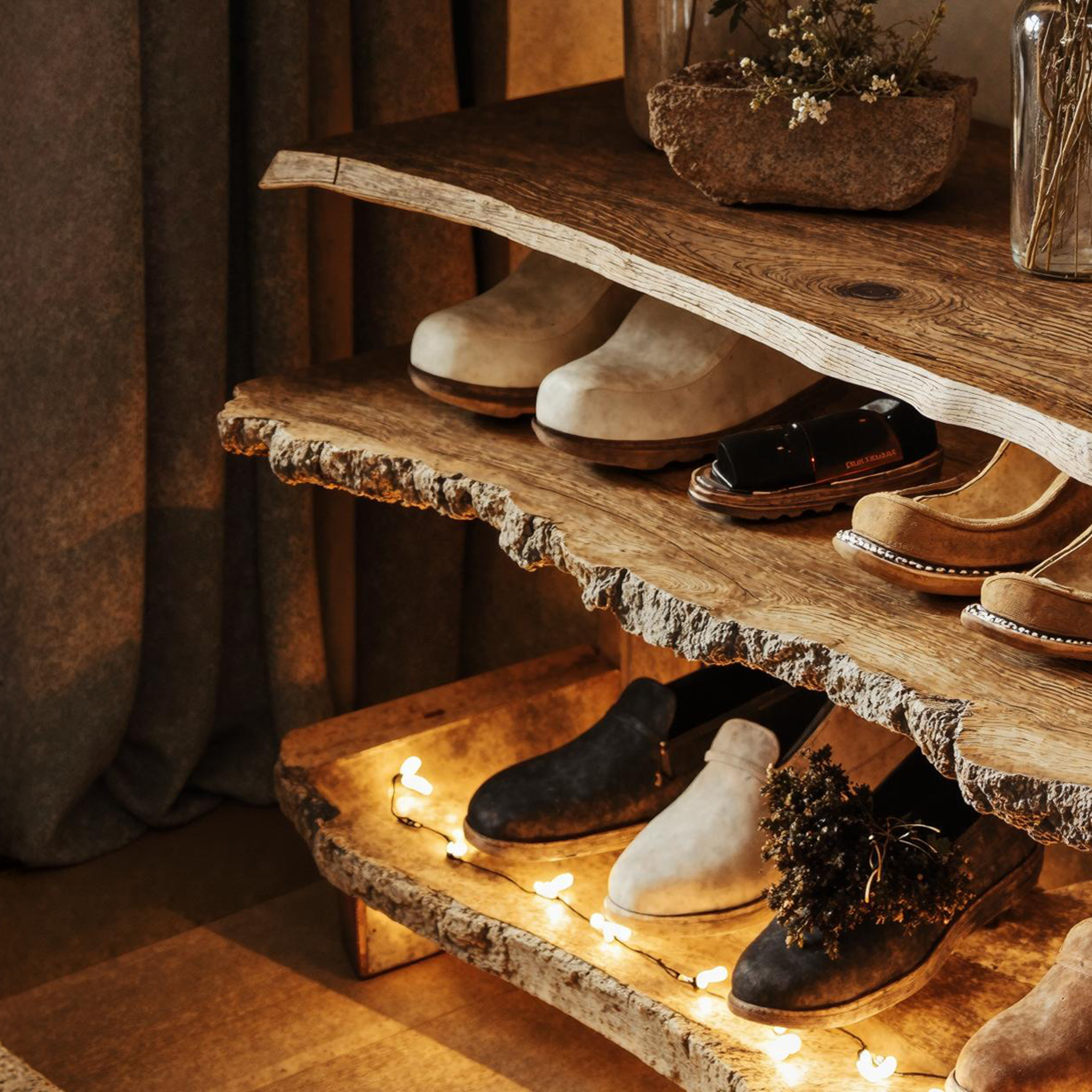 Handcrafted Rustic Shoe Bench With Seating For Bedroom SILDTSHB015