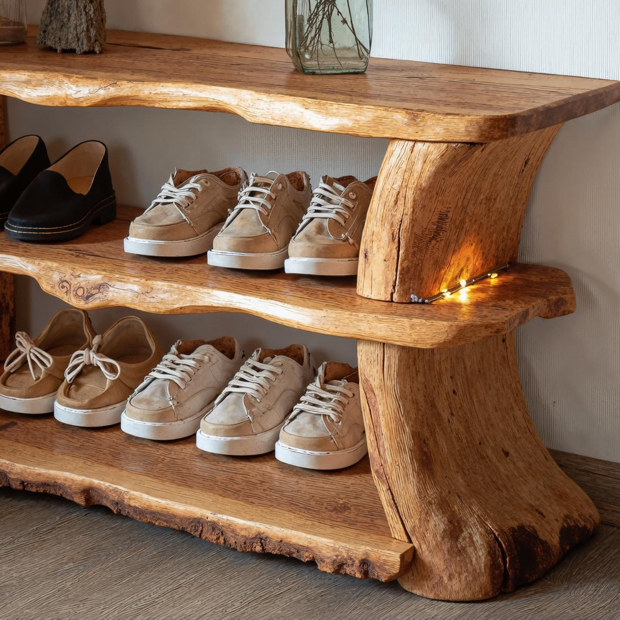 Natural Wood Shoe Shelf Bench For Entryway Organization SILDTSHB009