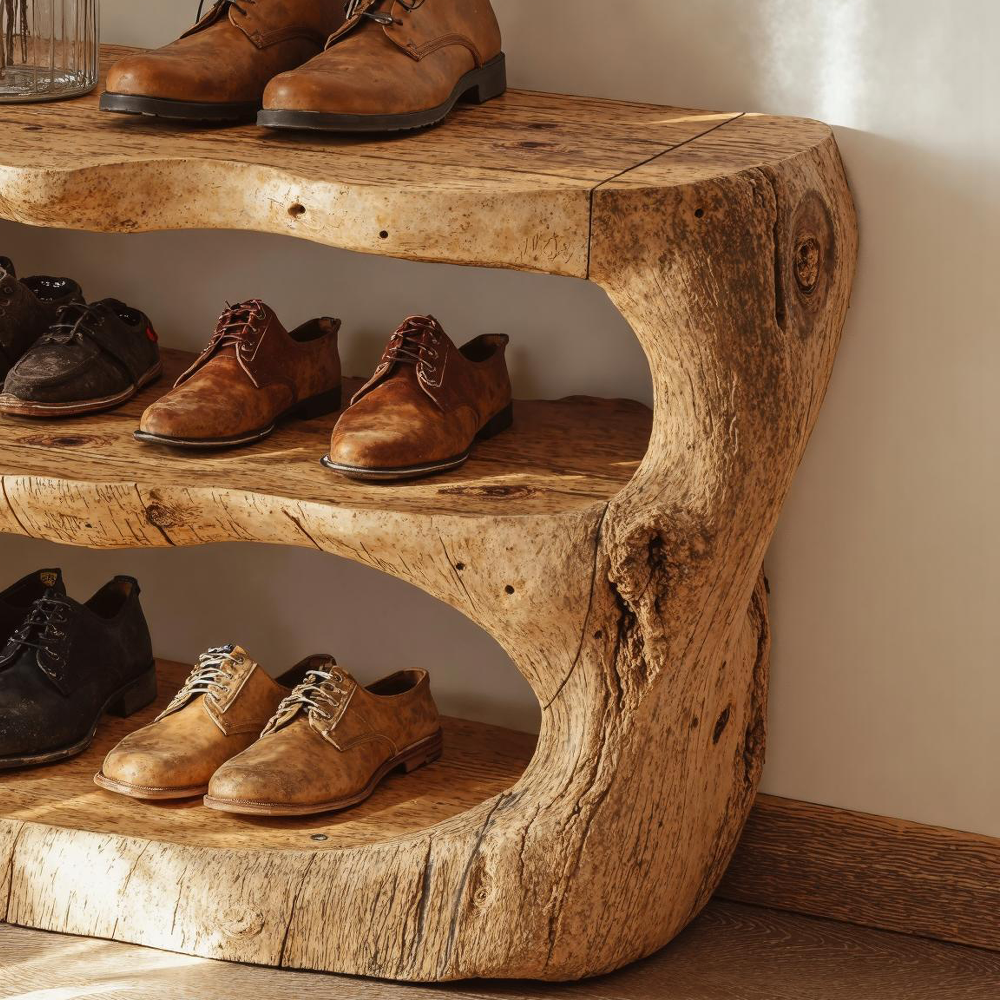 Wooden Entryway Shoe Bench With Shelves For Storage SILDTSHB018