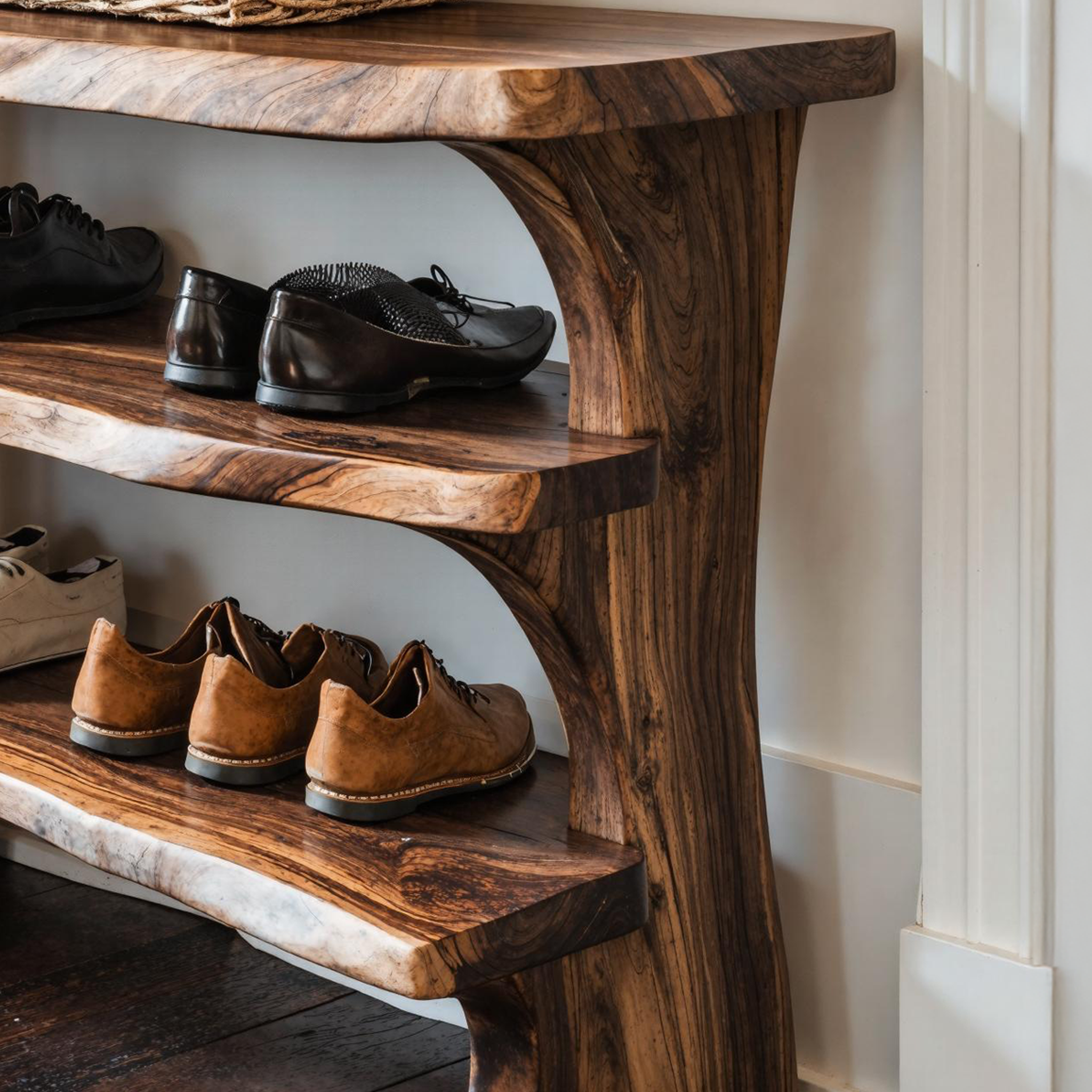 Handcrafted 3-Tier Wooden Shoe Bench For Hallway SILDTSHB021