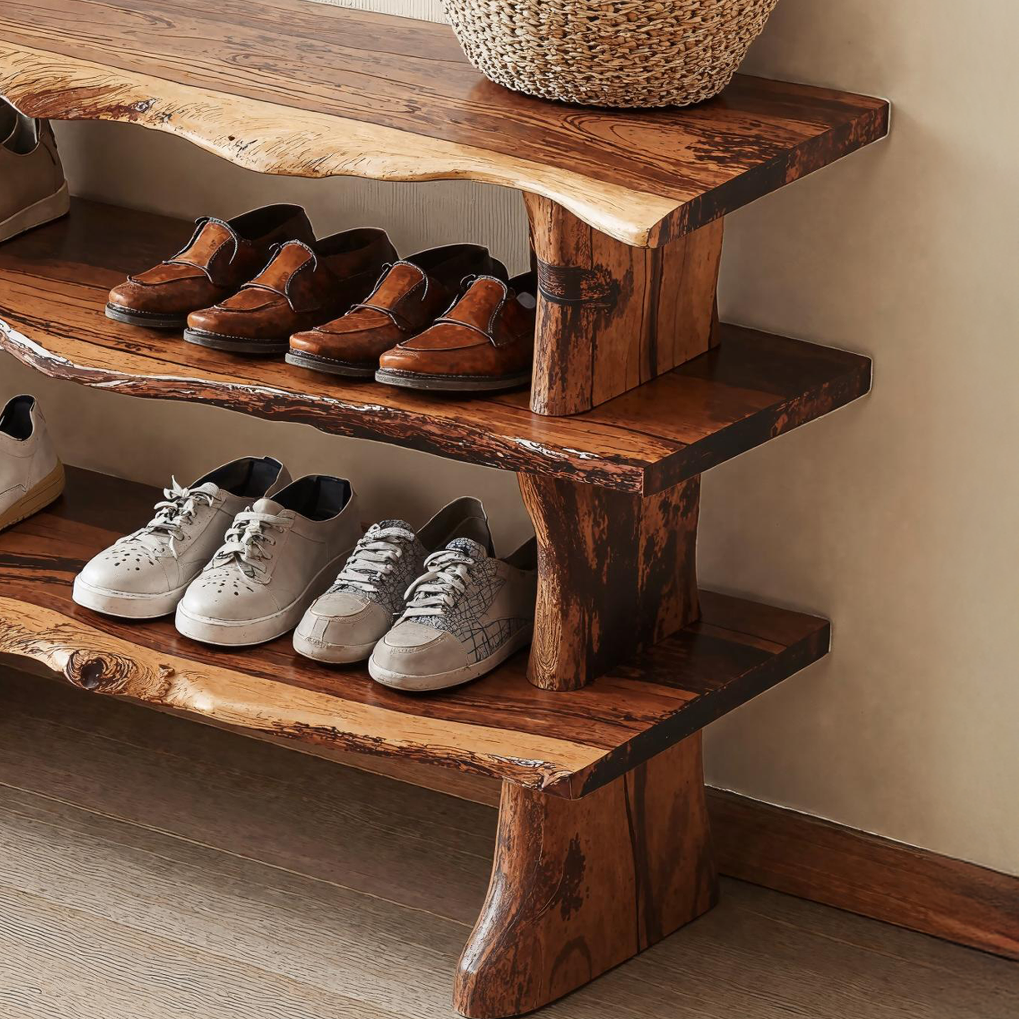Handcrafted Natural Wood Shoe Bench For Front Door Area SILDTSHB007