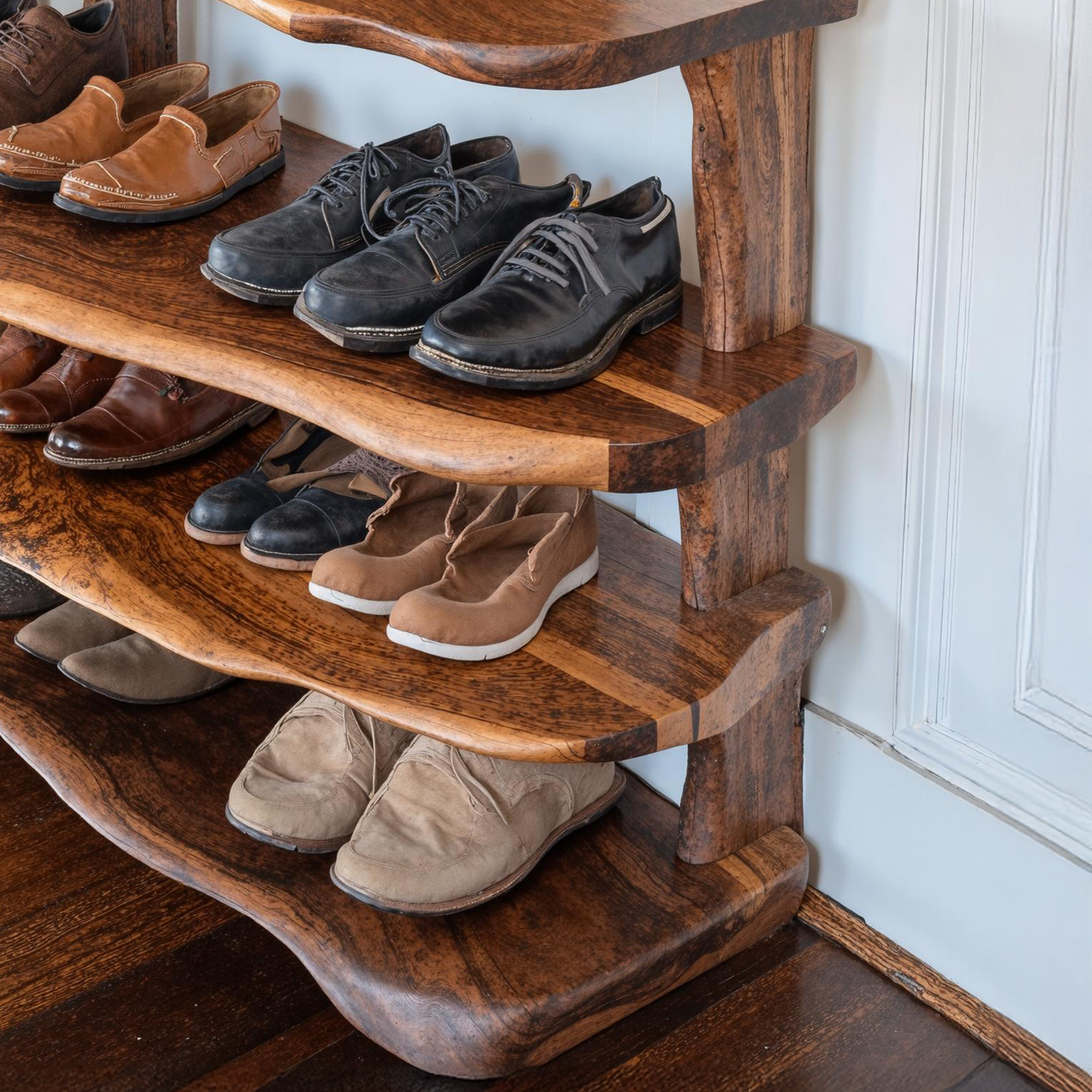 Rustic 4-Tier Natural Wood Shoe Bench For Entryway SILDTSHB022
