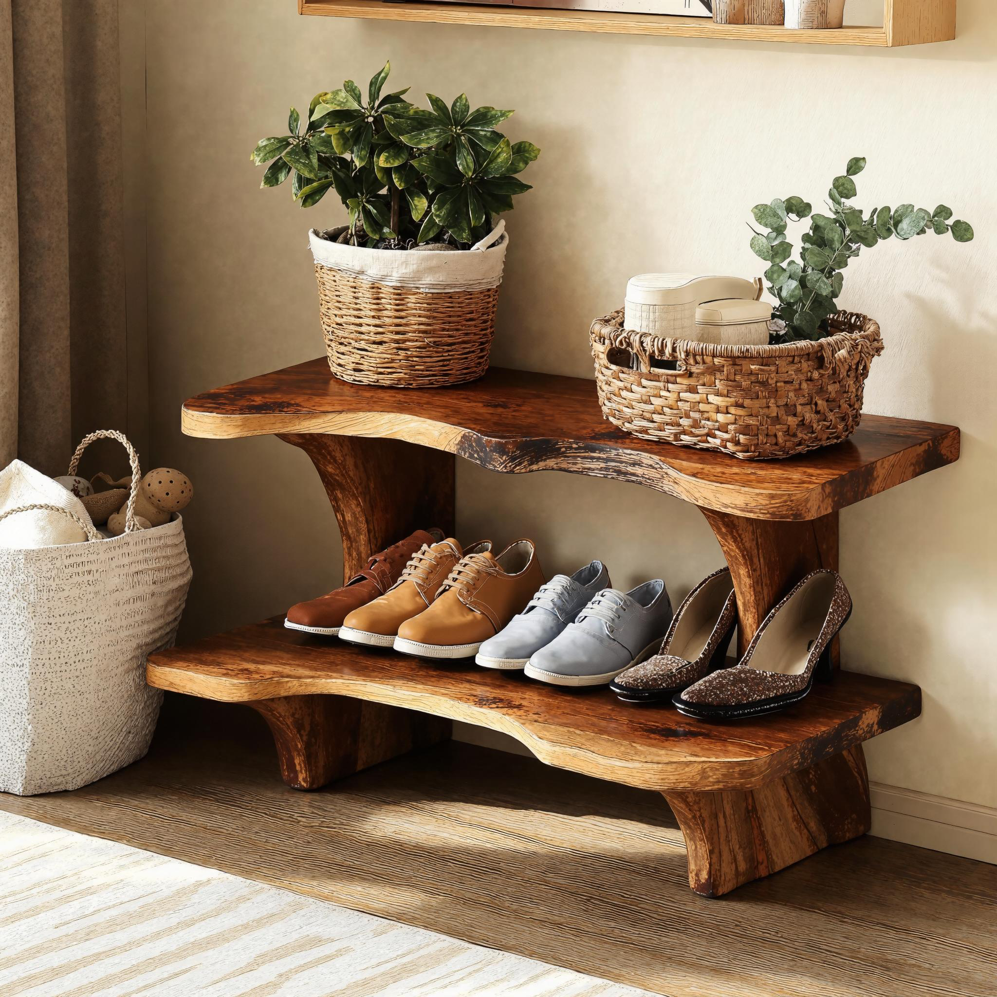Handmade Natural Wood Shoe Bench For Country-Style Interiors SILDTSHB004