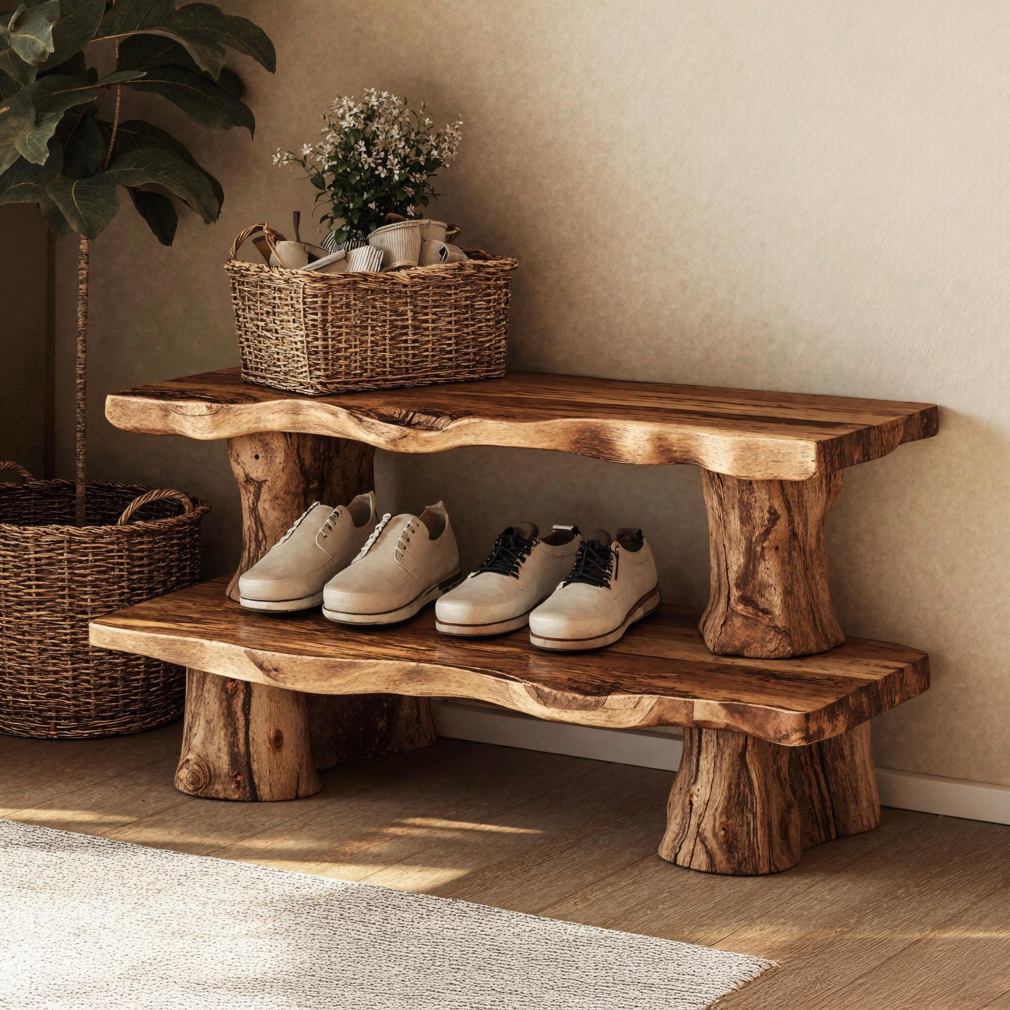 Vintage Natural Wood Shoe Bench For Traditional Home Decor SILDTSHB006