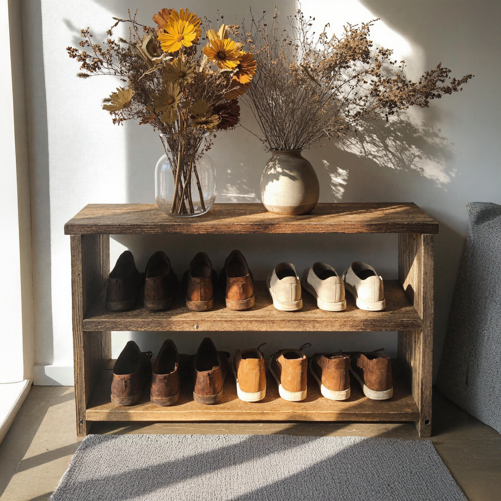Vintage Farmhouse Entryway Shoe Shelves For Hallway SILDTSHB012