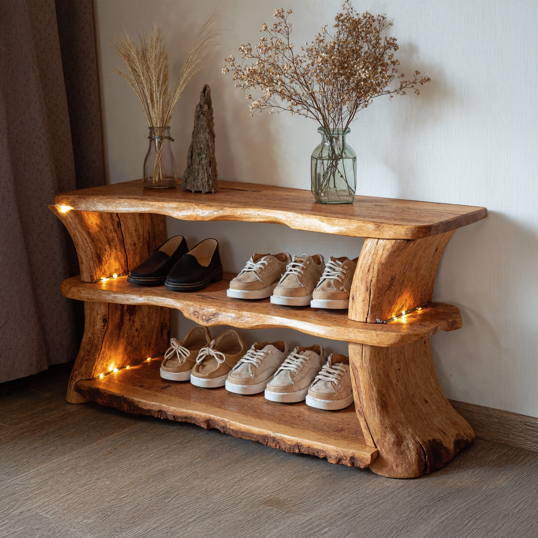 Natural Wood Shoe Shelf Bench For Entryway Organization SILDTSHB009