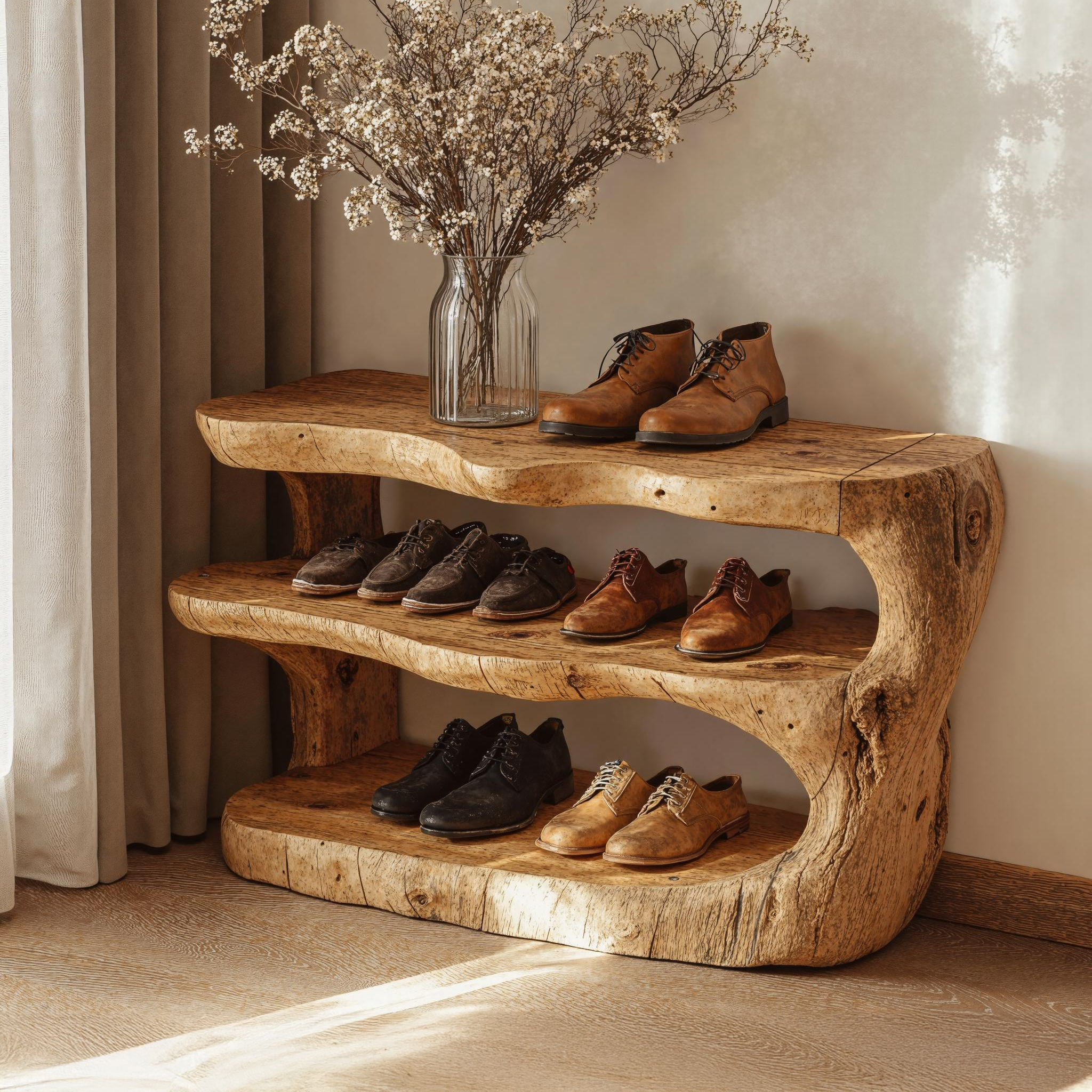 Wooden Entryway Shoe Bench With Shelves For Storage SILDTSHB018