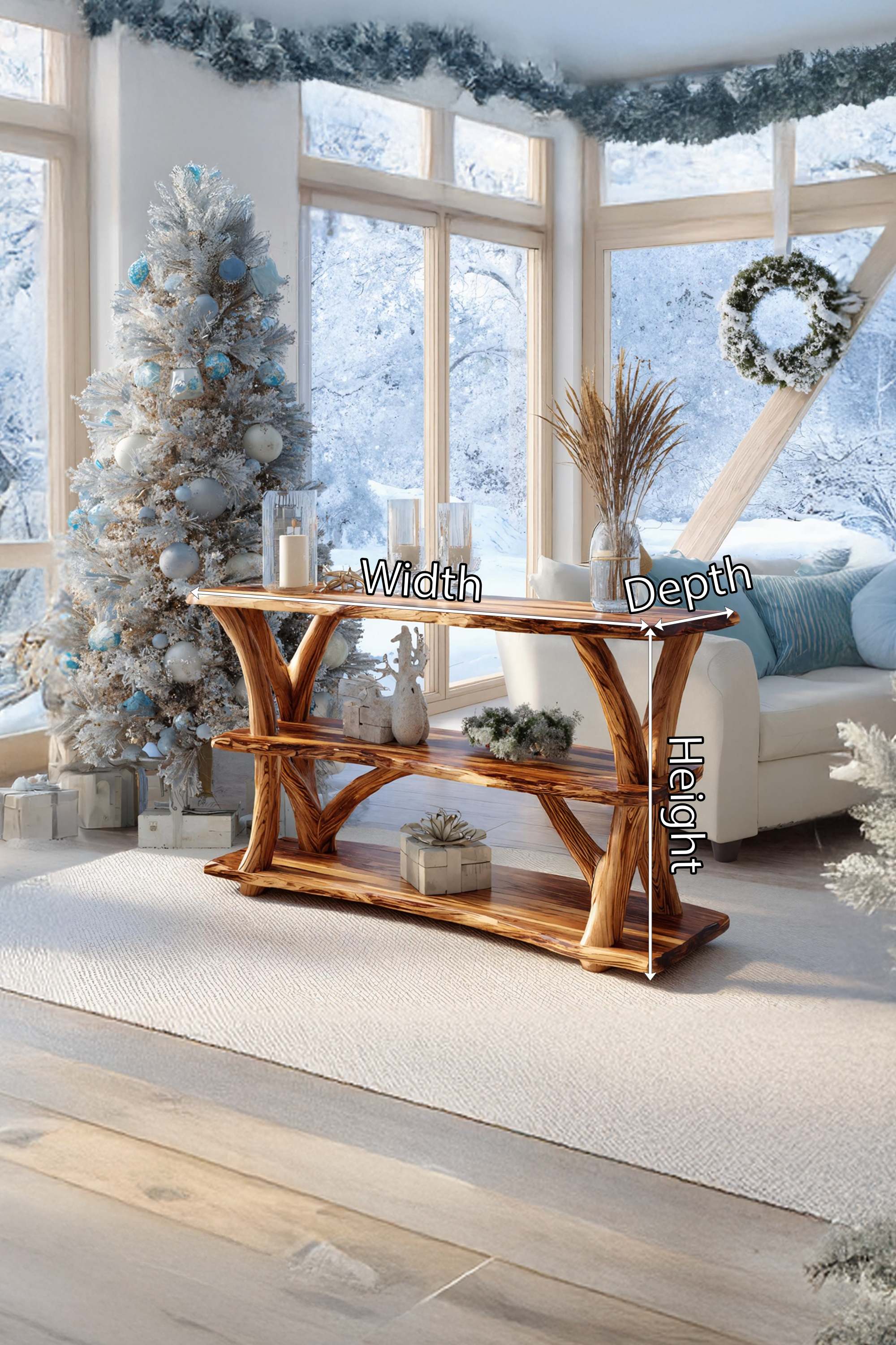 Mid Century Wooden Live Edge Console Table For Christmas Entryway Style SILDTTRCSC009