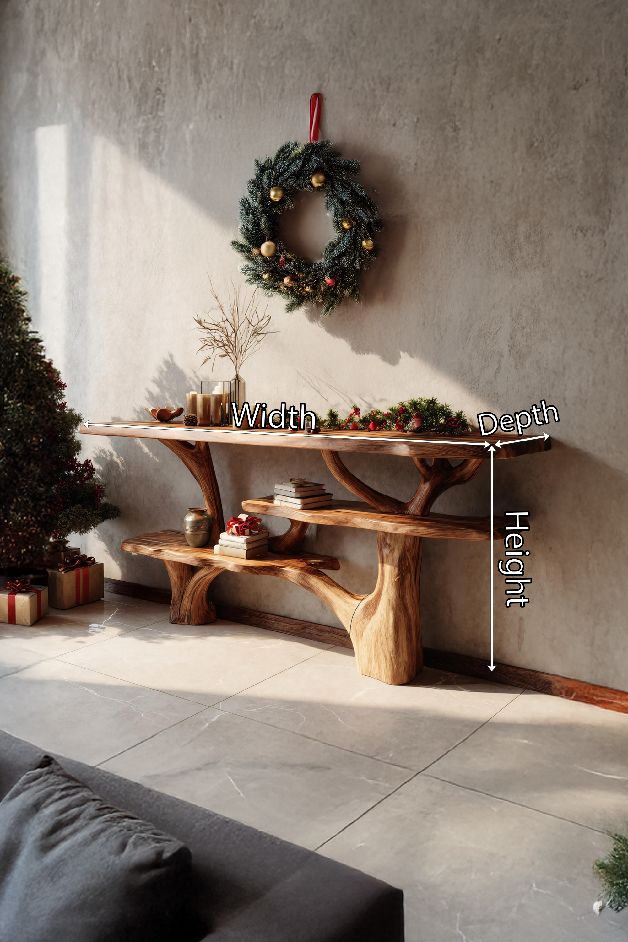 Mid Century Wooden Live Edge Console Table For Holiday Furniture Decor SILDTTRCSC017