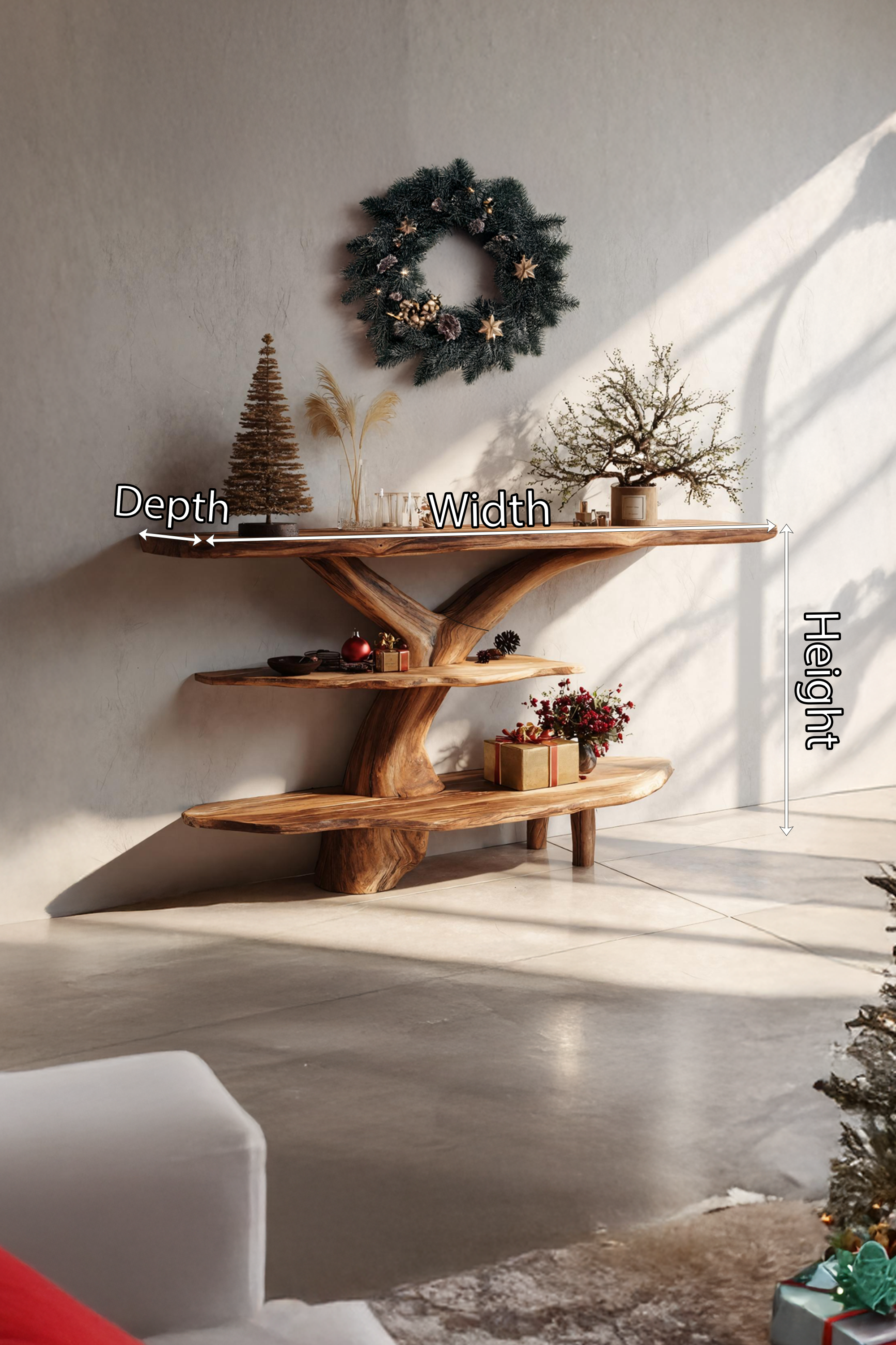 Mid Century Wooden Live Edge Console Table For Christmas Living Room Style SILDTTRCSC025