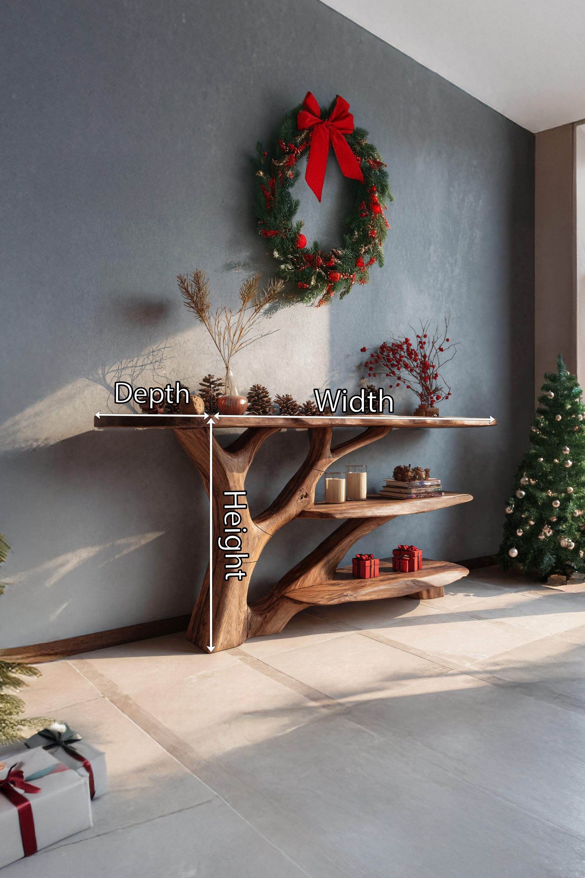 Handcrafted Live Edge Entryway Table For Seasonal Holiday Xmas Living Room SILDTTRCSC019