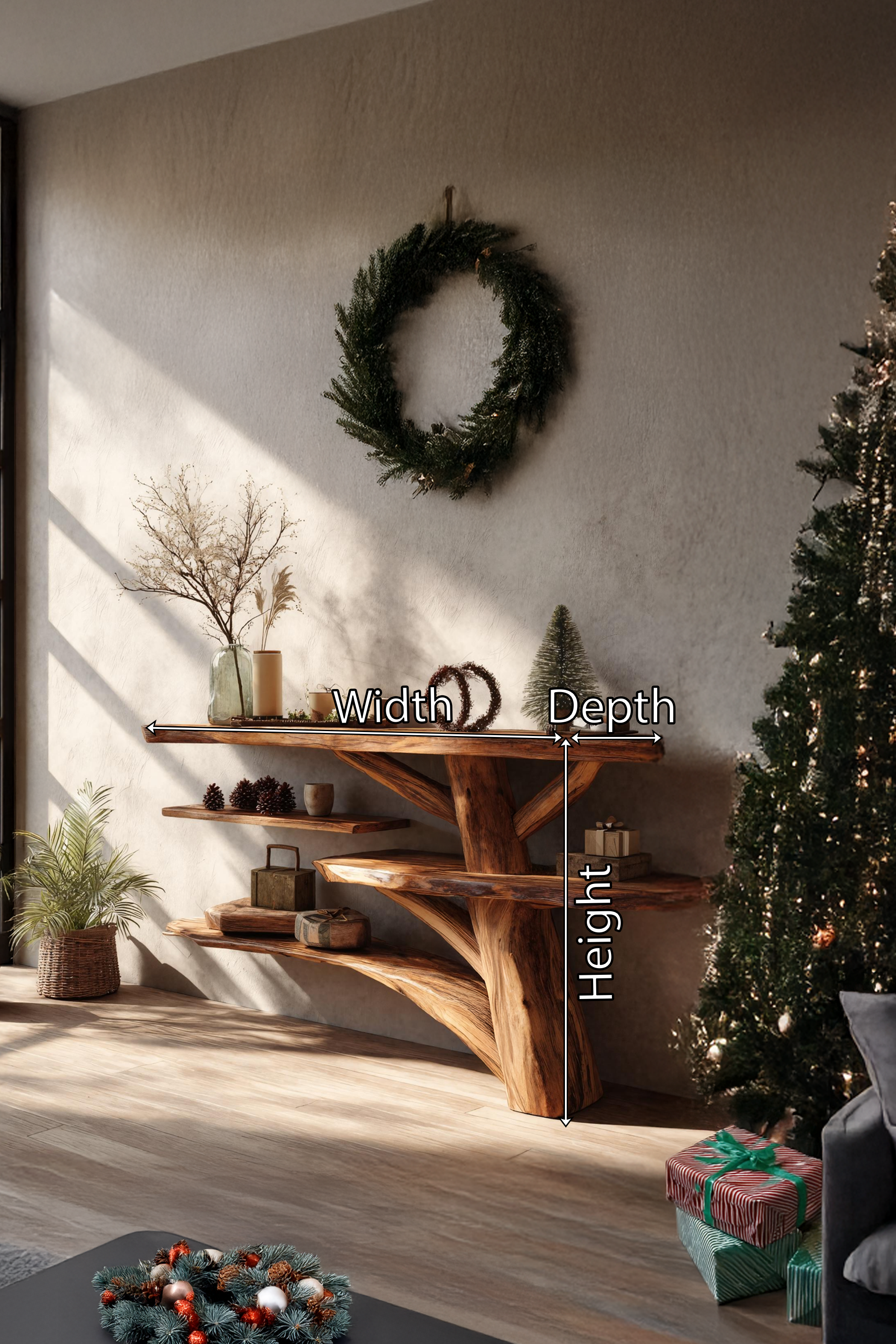 Handcrafted Solid Wood Console Table For Christmas Entryway Seasonal Decor SILDTTRCSC031