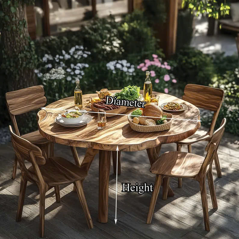 Rustic Round Wood Dining Table Set Decor Yard Gift SINLDT021