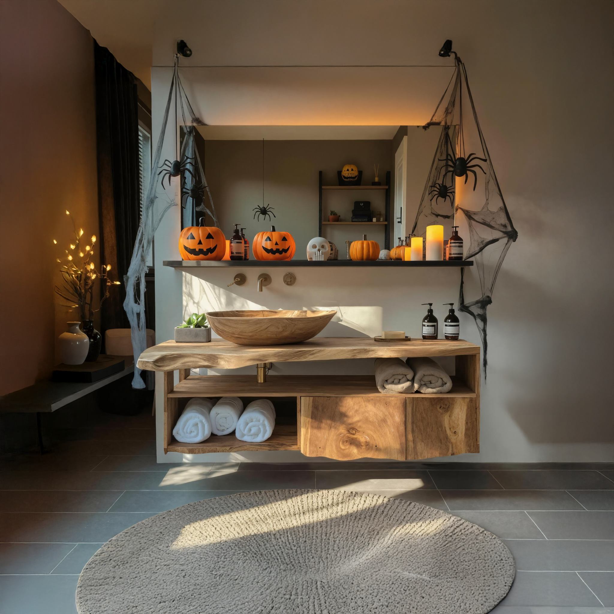 Farmhouse Solid Wood Bathroom Shelf For Bathroom Decor Halloween Style SILDTTRHBS002