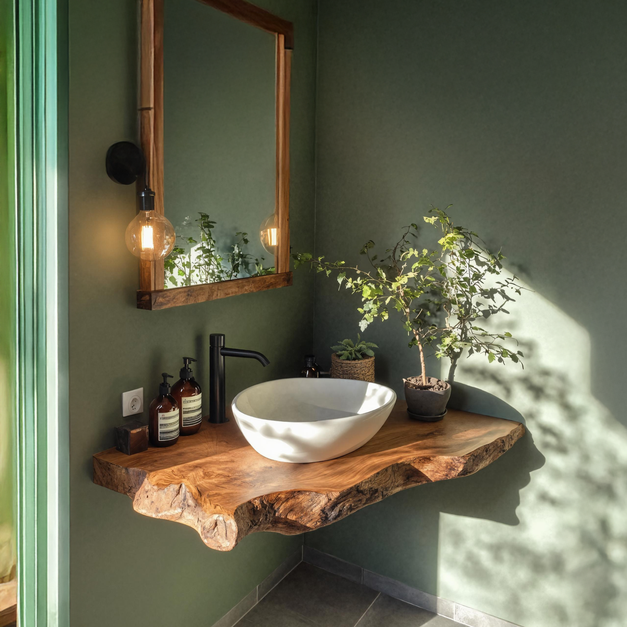 Wooden Floating Vanity With Live Edge For Bathroom SILDTTRBAS033