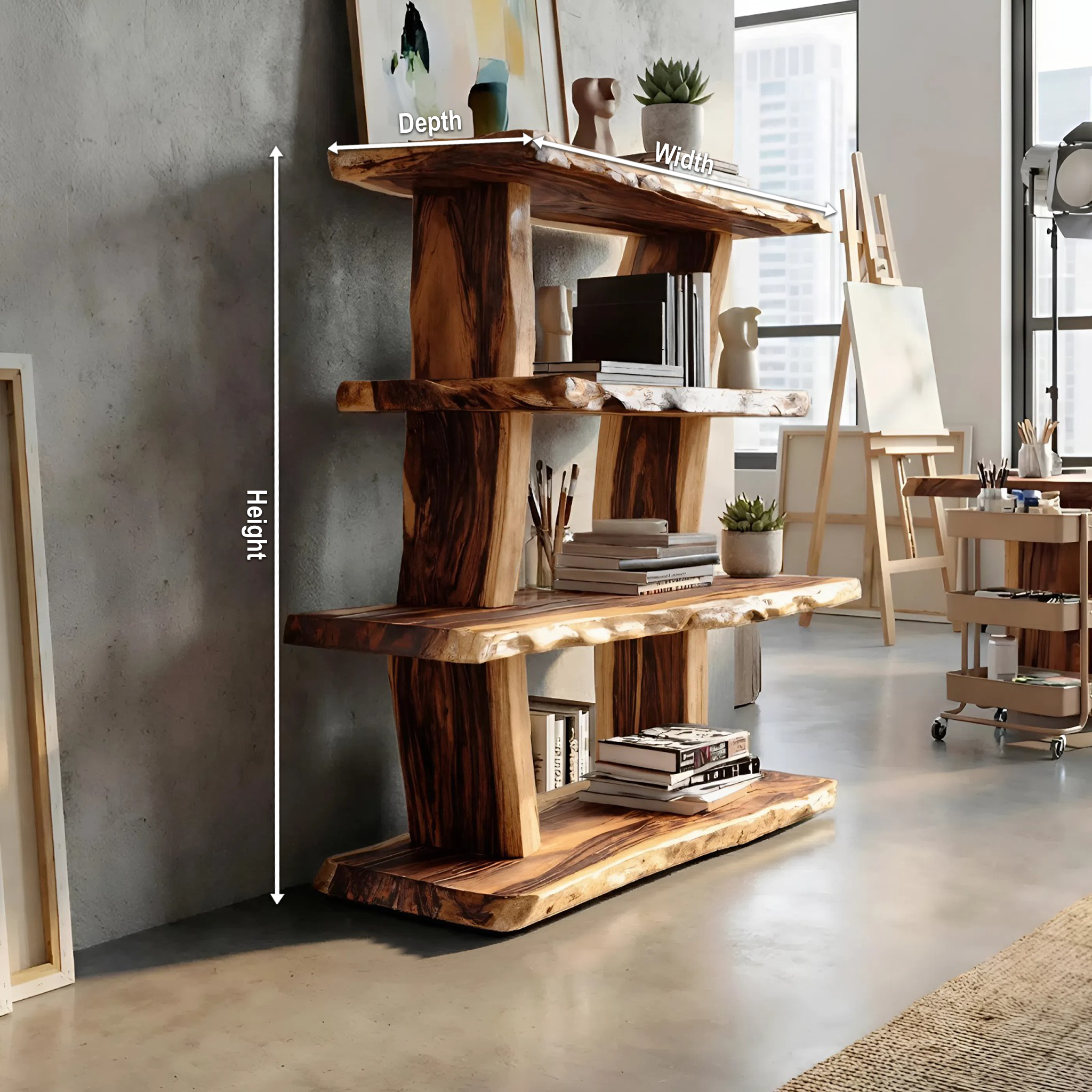 Contemporary Wood Bookshelf For Living Room Storage And Modern Decor SILDTTNFGS007
