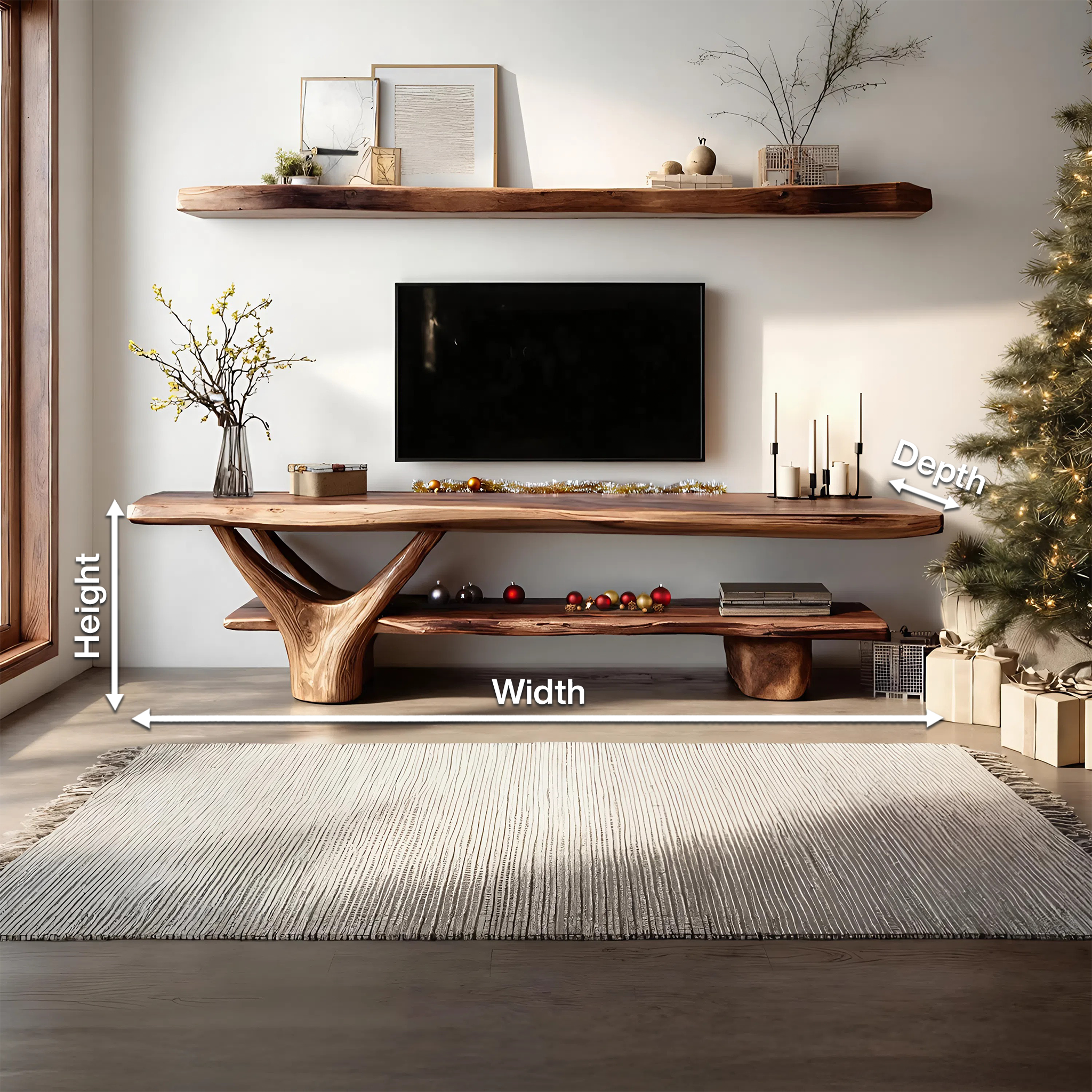 Handcrafted Wooden Live Edge TV Console For Holiday Entryway Design SILDTTNCTV011