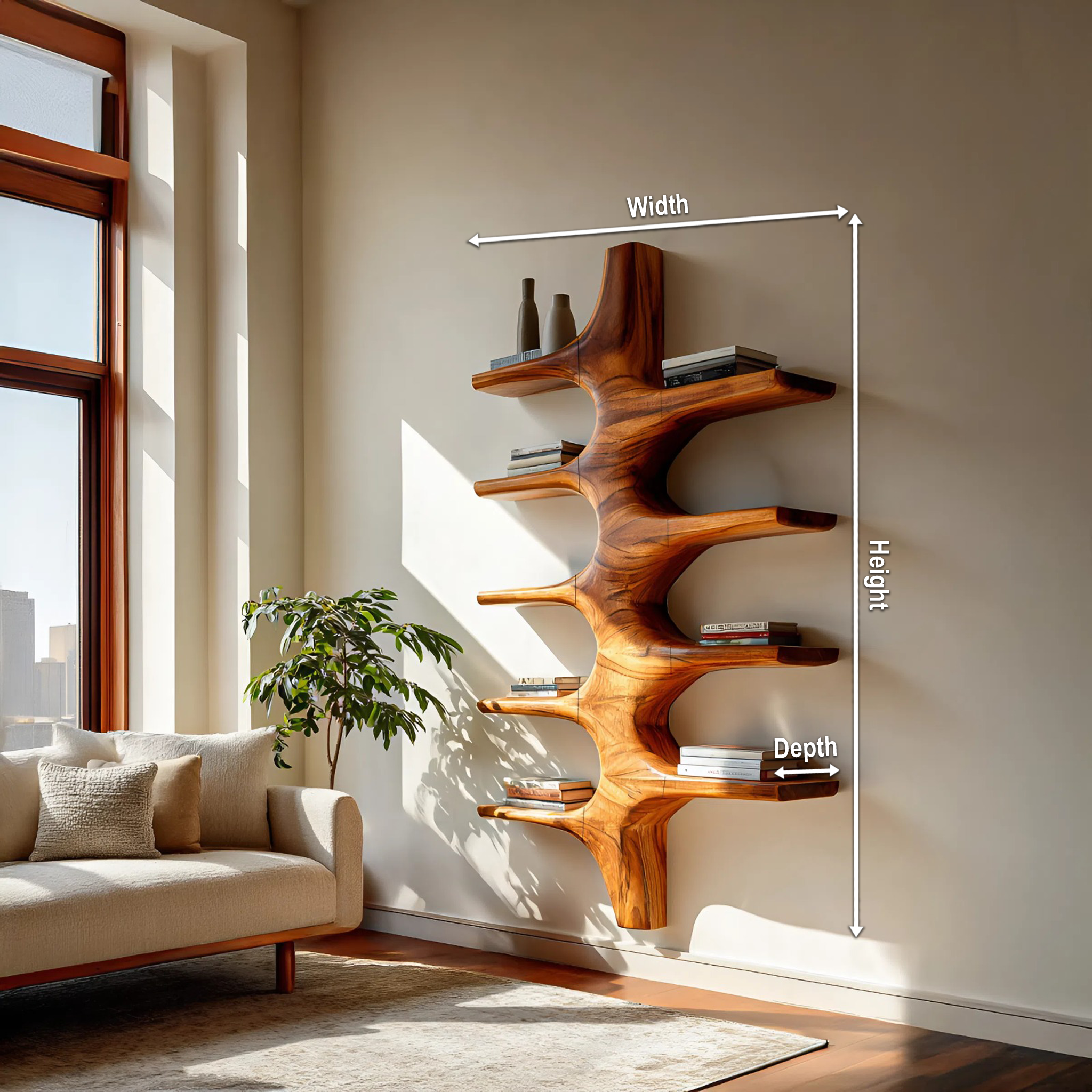 Sculptural Wood Wall Mounted Bookshelf For Modern Living Room RTTHTTBS066