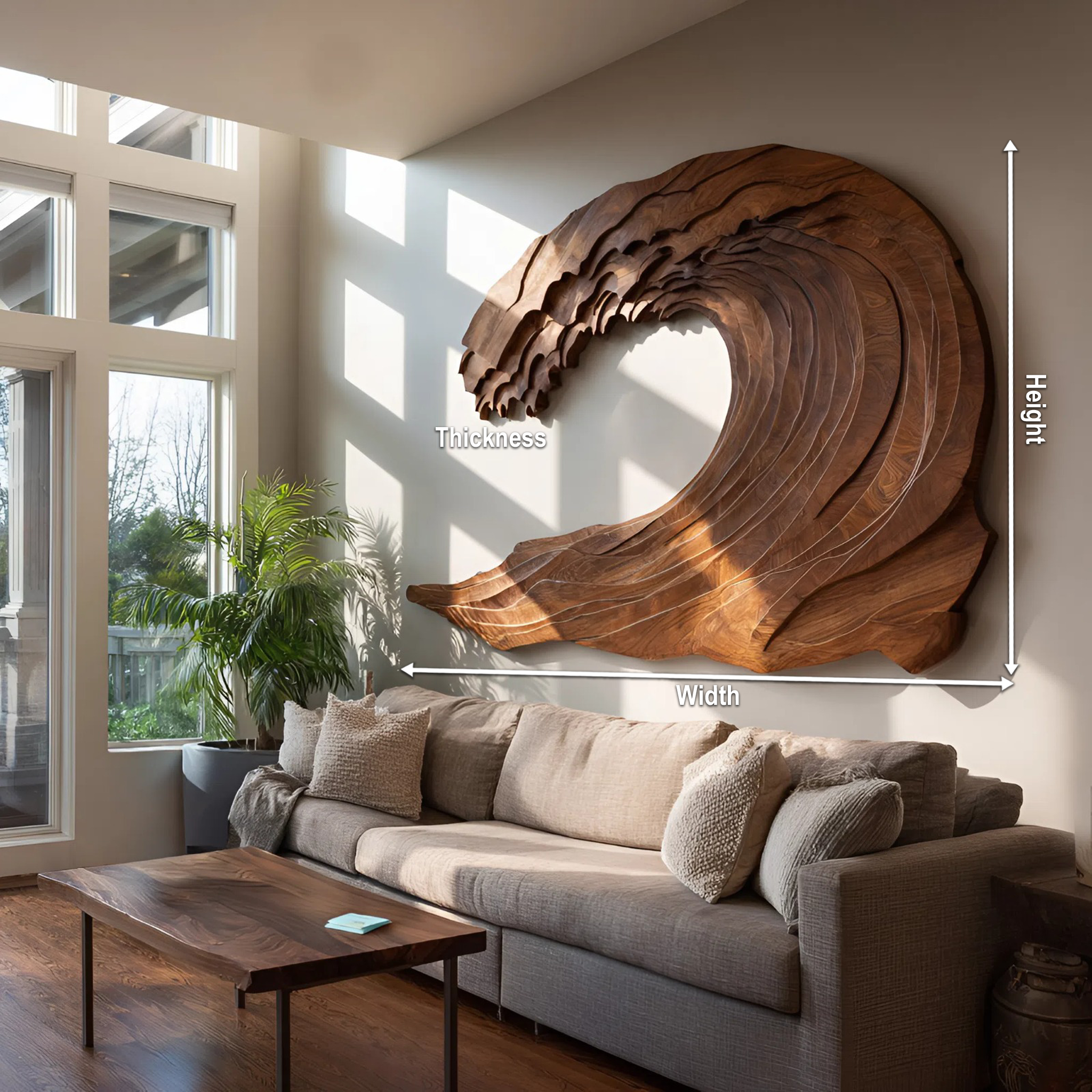 Organic Carved Wave Wall Art Above Sofa For Living Room RTTHHNWA082