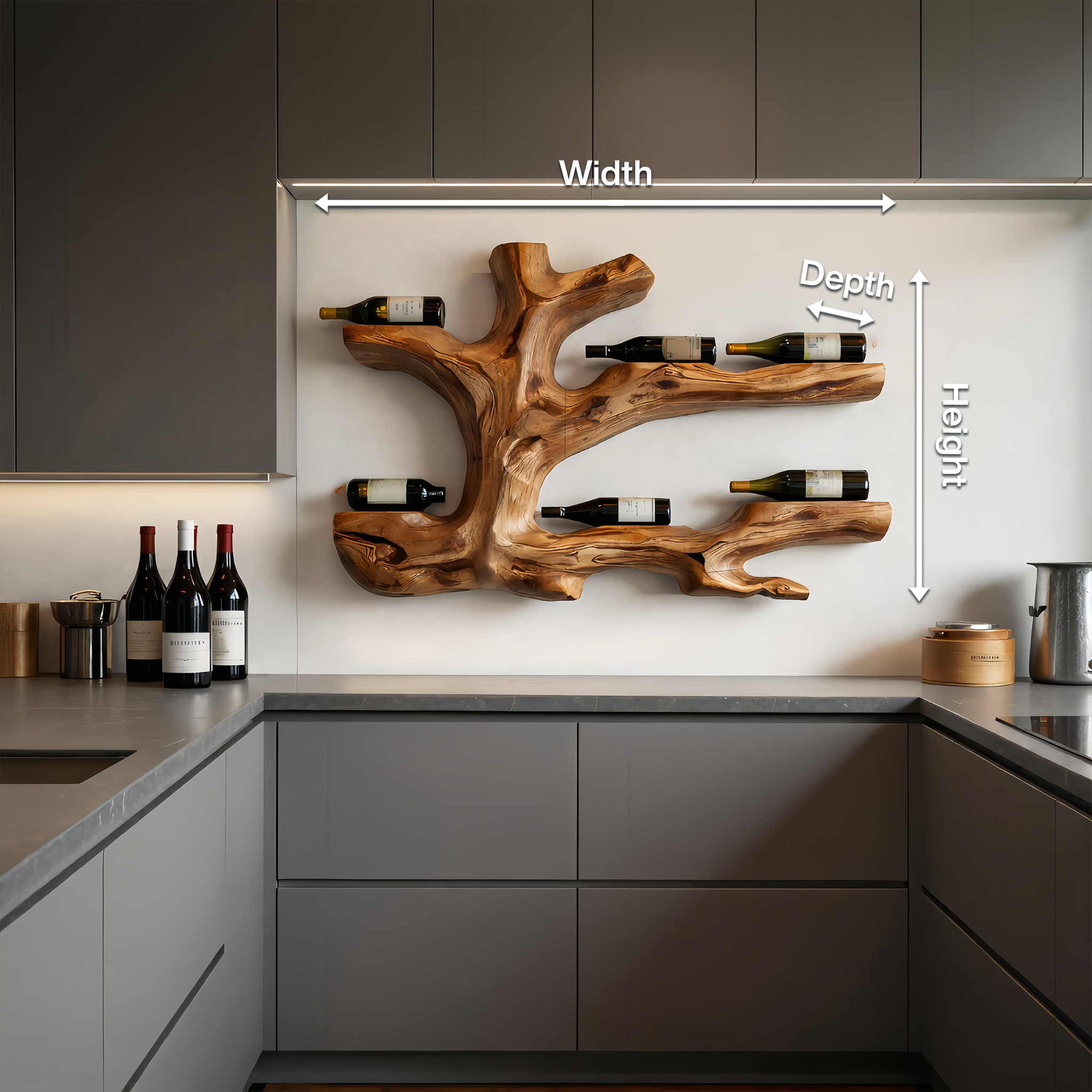 Rustic Live Edge Wine Rack Wall Hanging For Home Interiors RTTHTTWH008