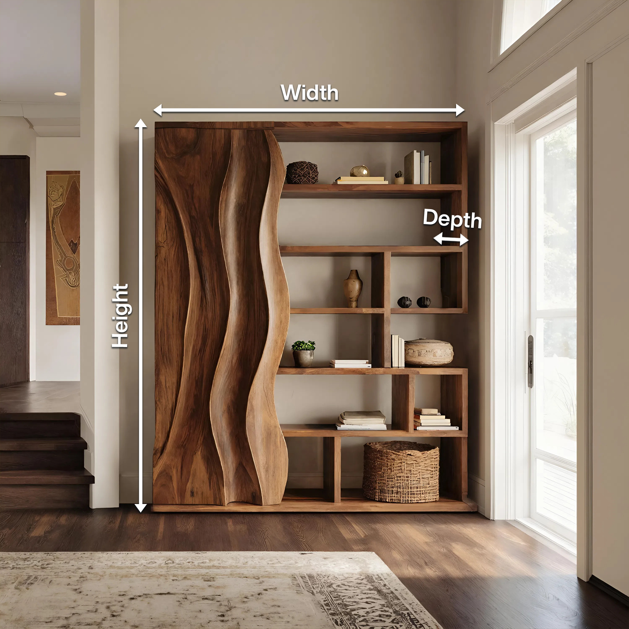 Modern Bookshelf With Wave Door For Home Decor RTTHHNBS087