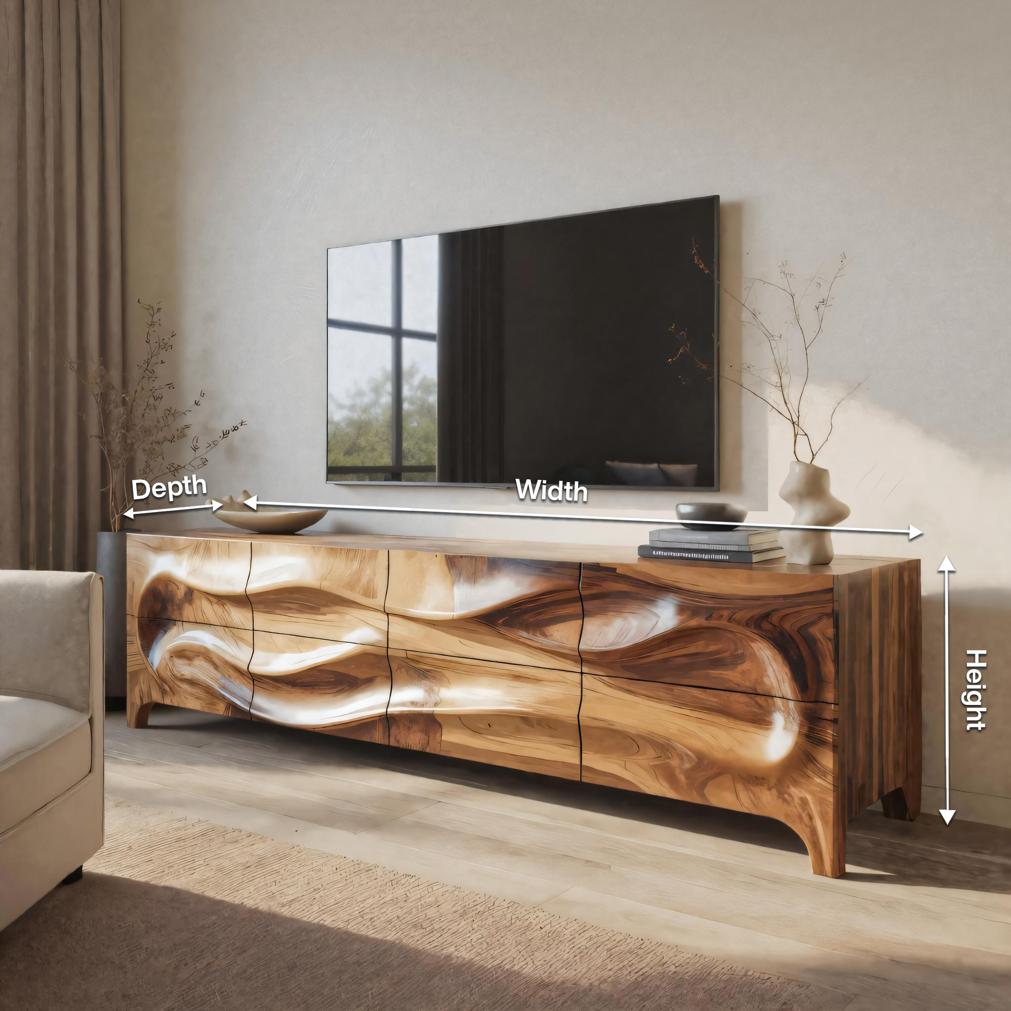 Modern Wood TV Cabinet With Carved Front For Living Interior SITHTTTVC005