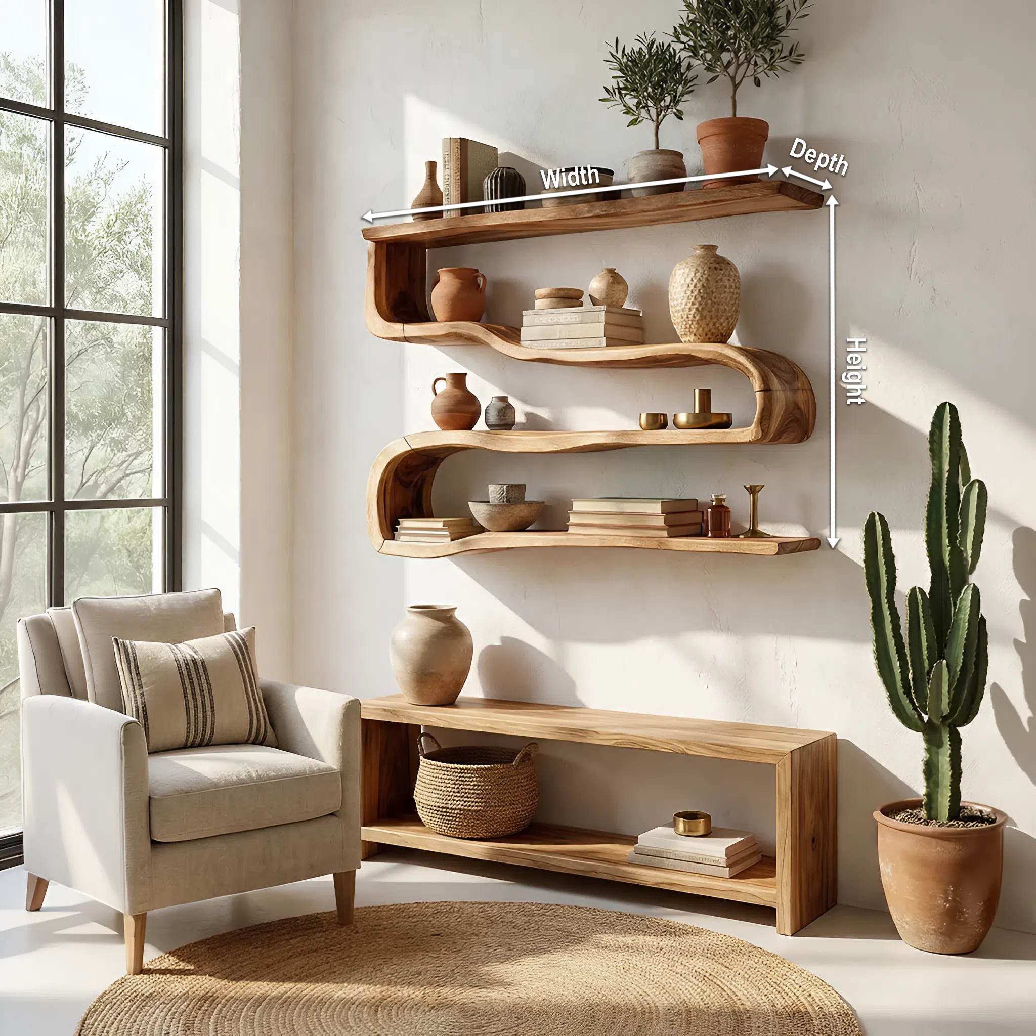 Modern Wooden Shelving Unit For Living Room Wall Storage SILDTTRWMS021
