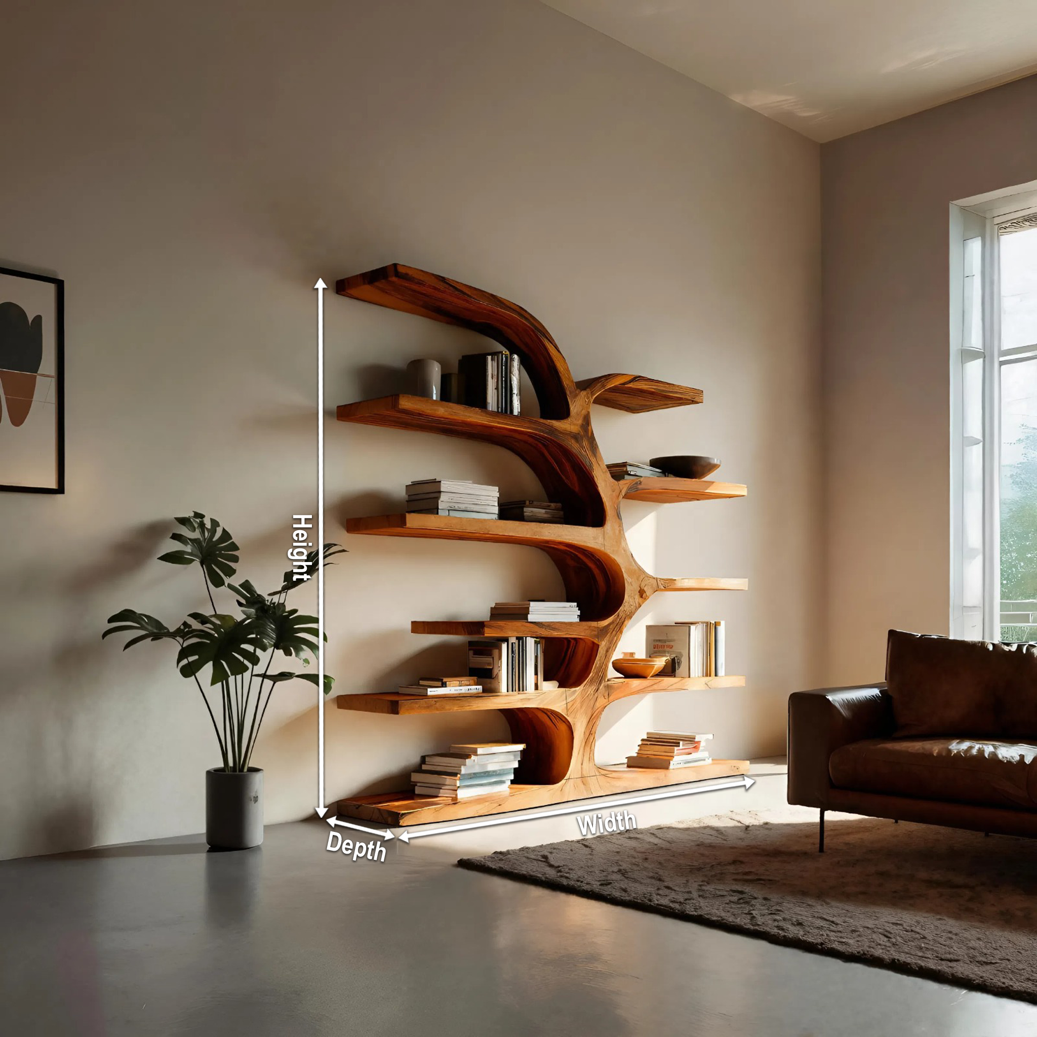 Handcrafted Curved Bookshelf For Living Room Furniture RTTHTTBS055