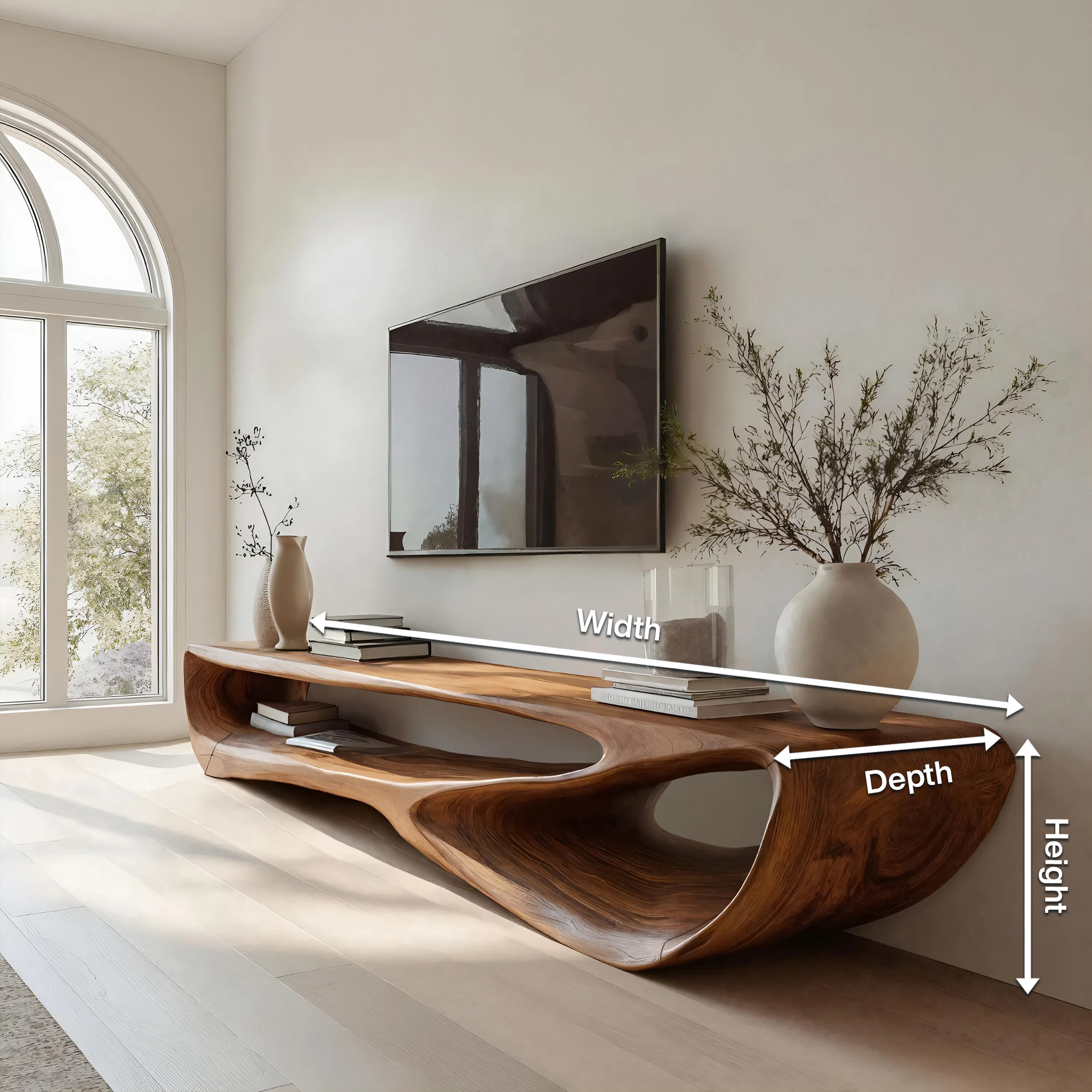 Minimal Curved TV Console For Living Room RTTHHNTVC060