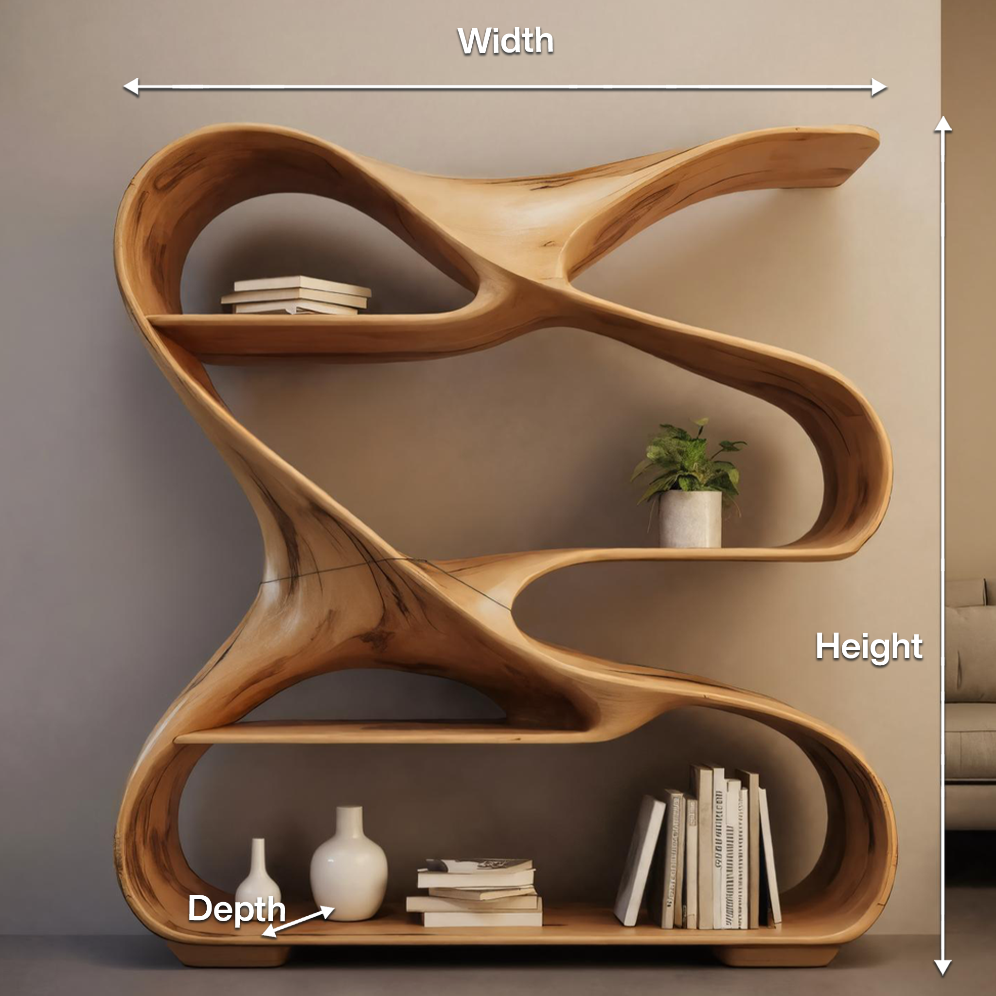 Modern Sculptural Wooden Bookshelf For Living Room Or Office Display SITHHNBS005