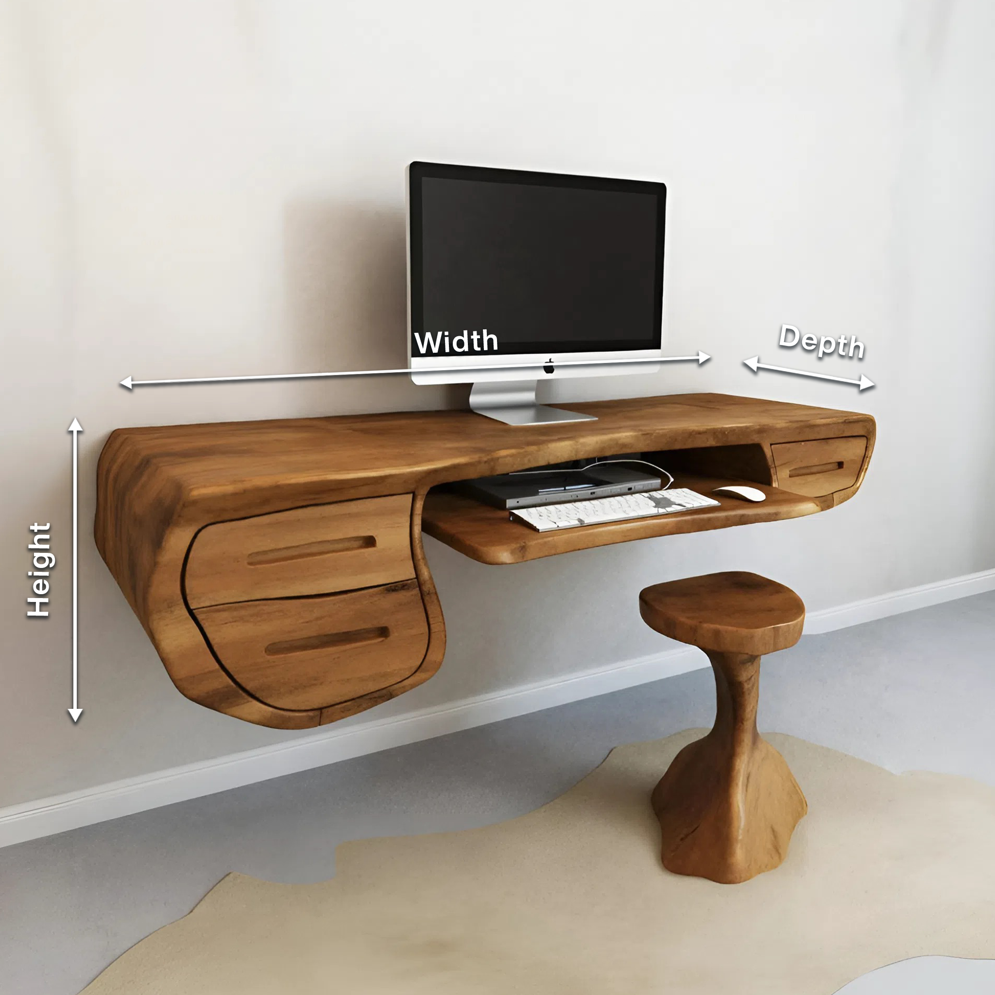 Floating Sculptural Desk With Drawers For Home Office And Studio SITHHNFLD004
