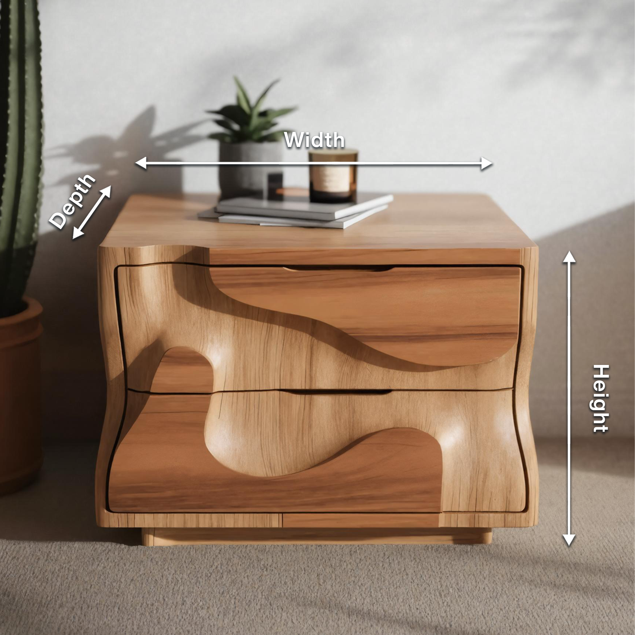 Modern Wavy Nightstand With Carved Drawer Cabinet For Bedroom And Living Room SITHHNNS005
