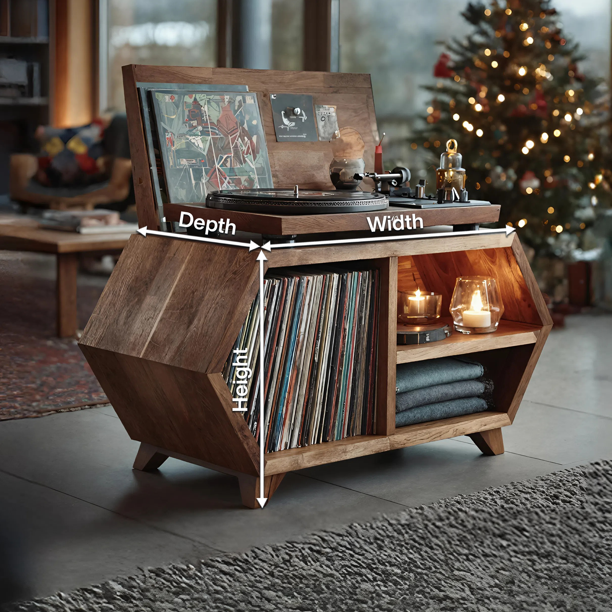 Handcrafted Wooden Record Stand For Bedroom Holiday Style SILDTTNCRS003