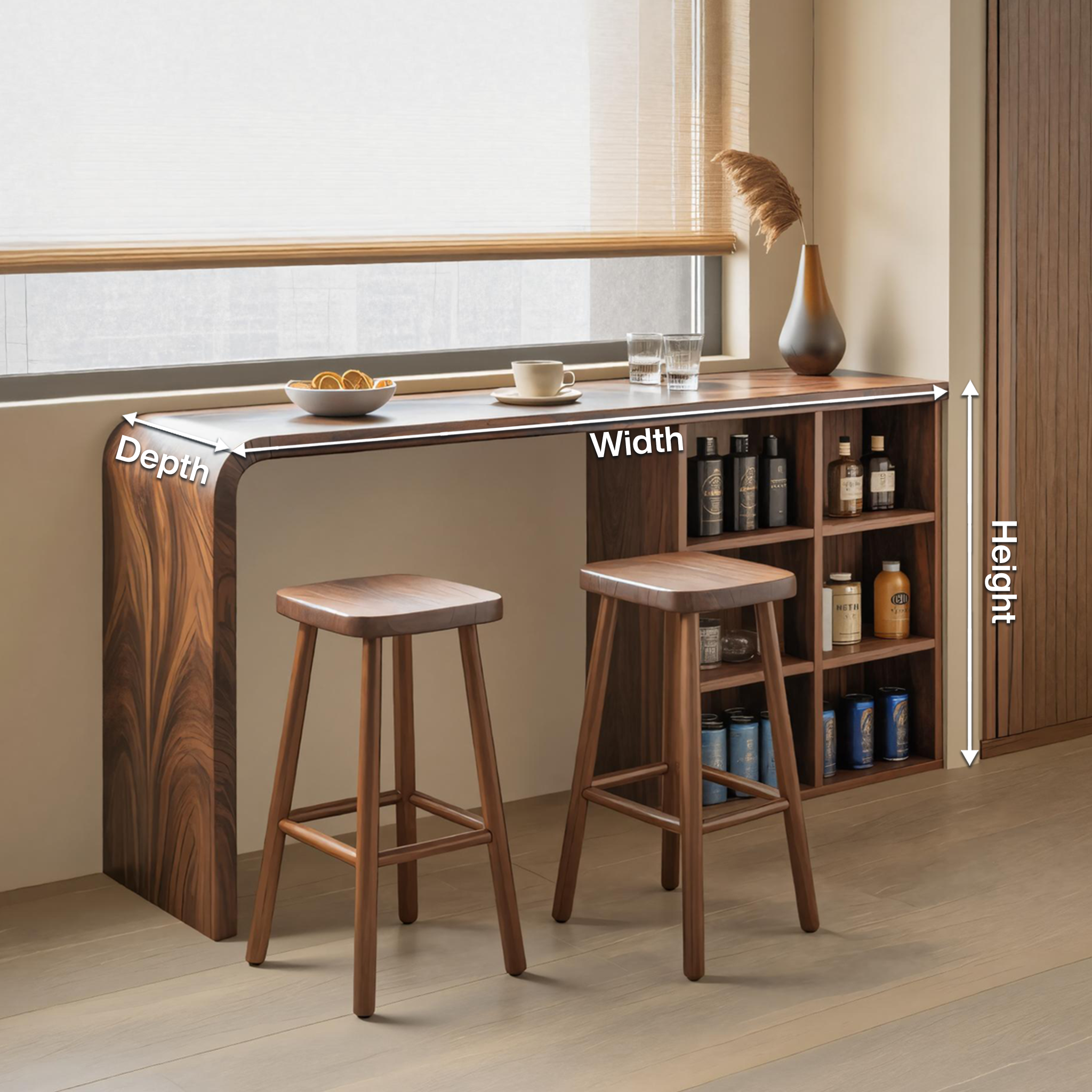 Modern Wooden Bar Table With Storage For Kitchen Or Home Mini Bar SITHTTBTA003