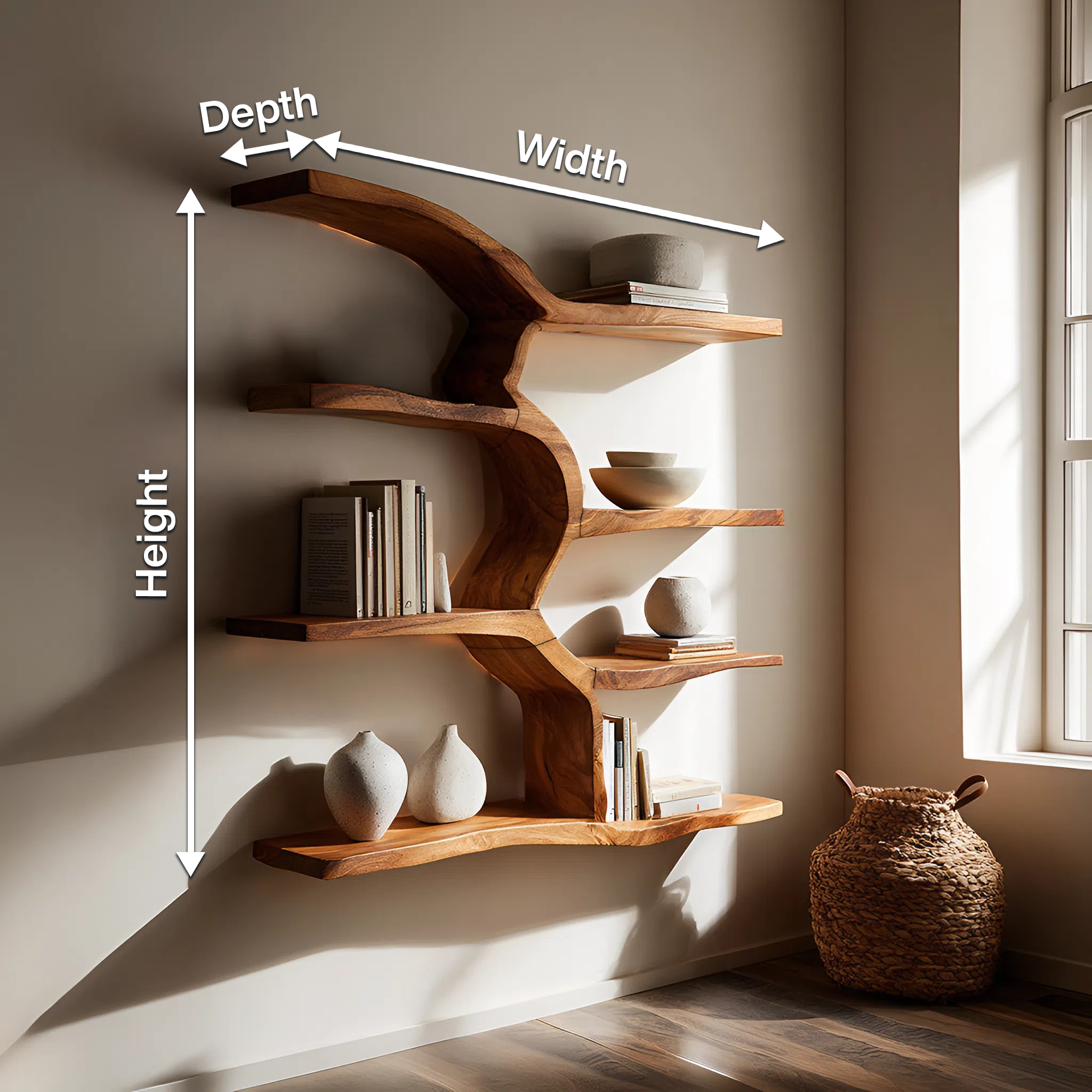 Minimalist Live Edge Floating Shelf For Living Room Display SILDTTRWMS024