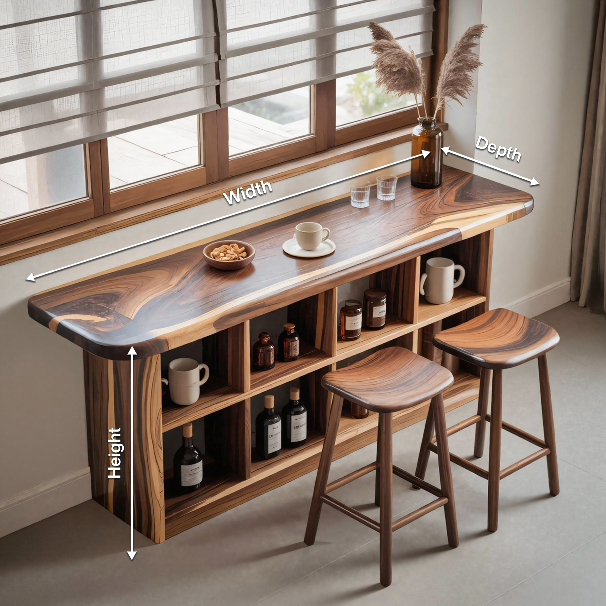 Wooden Bar Table With Storage For Compact Kitchen Or Coffee Bar SITHTTBTA005
