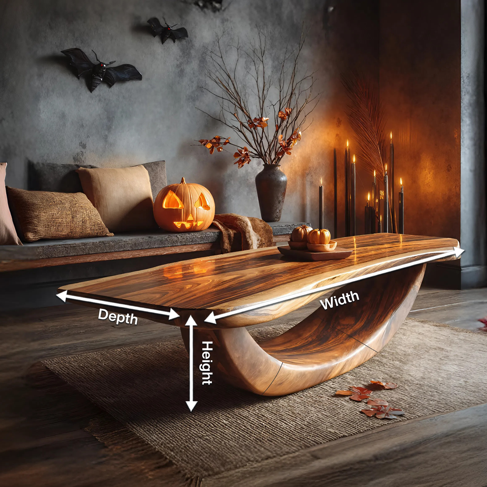 Farmhouse Wooden Live Edge Coffee Table Livingroom Decor Haunted Look SILDTTNHCF027
