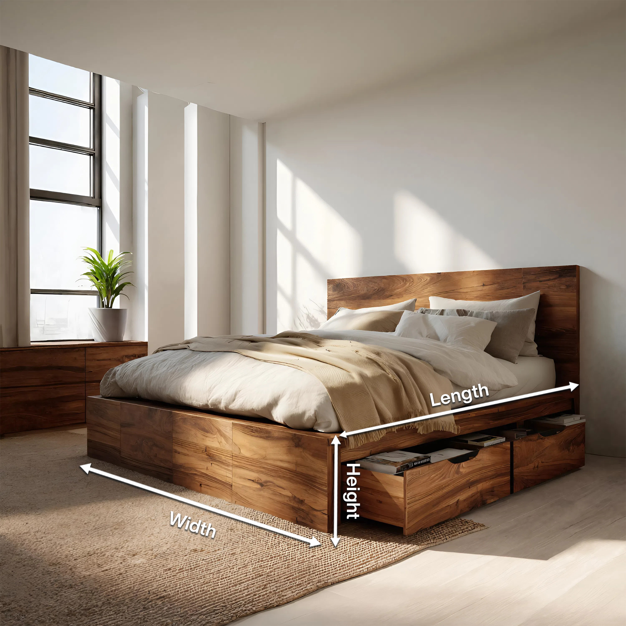 Modern Storage Bed Frame And Headboard With Drawers For Bedroom SITHTTWO001