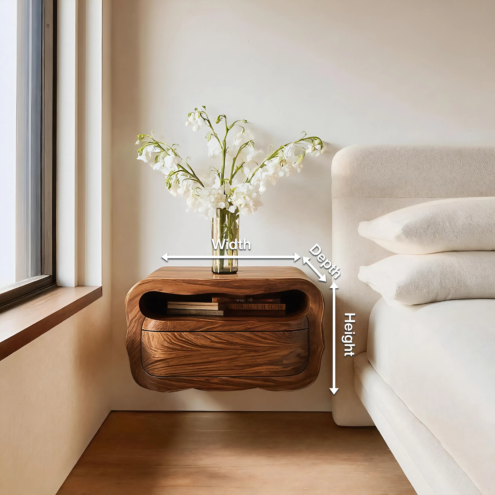 Modern Floating Nightstand With Soft Curves For Bedroom RTTHHNNS011