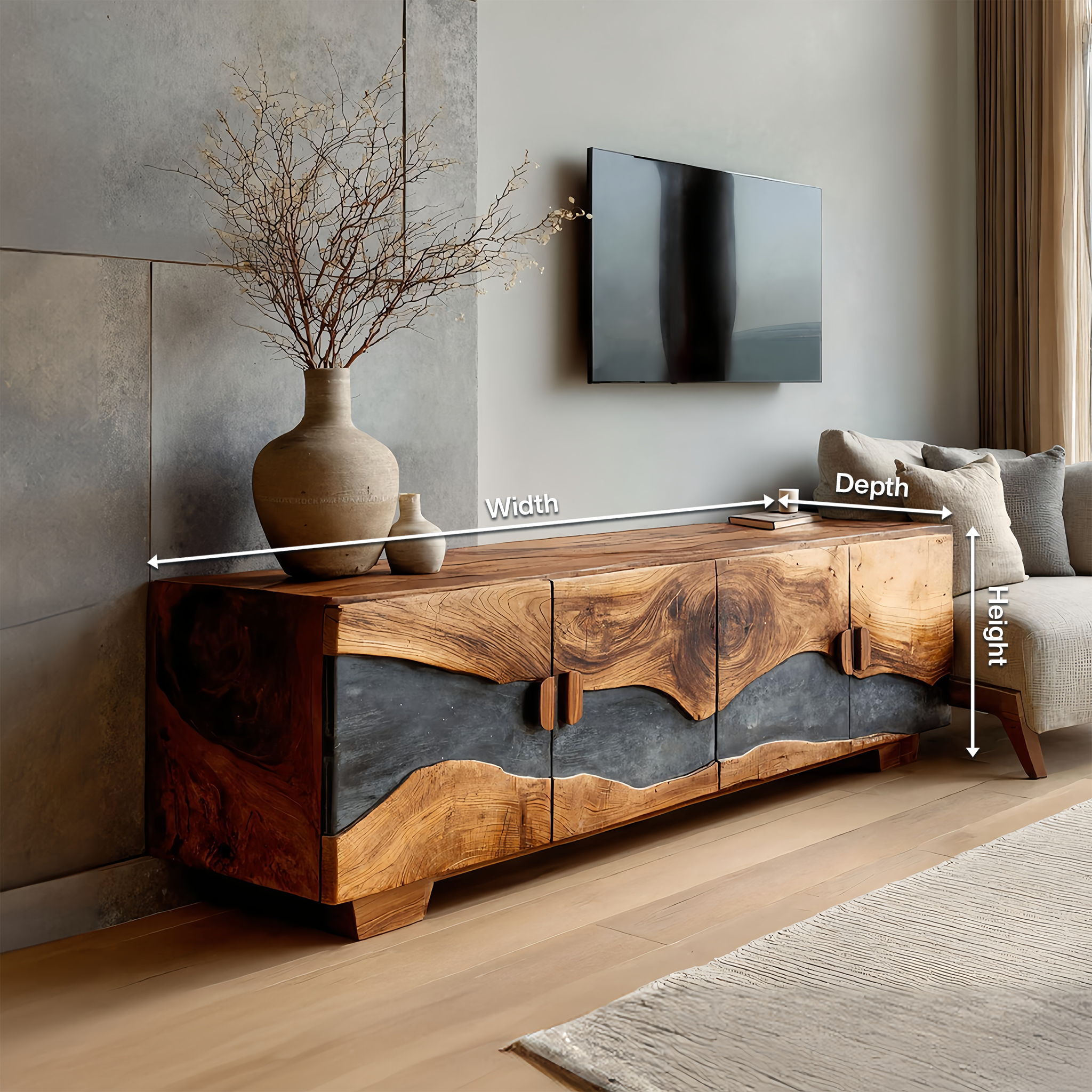 Mid Century Solid Wood TV Console For Living Room Decor SILDTTNTVC086