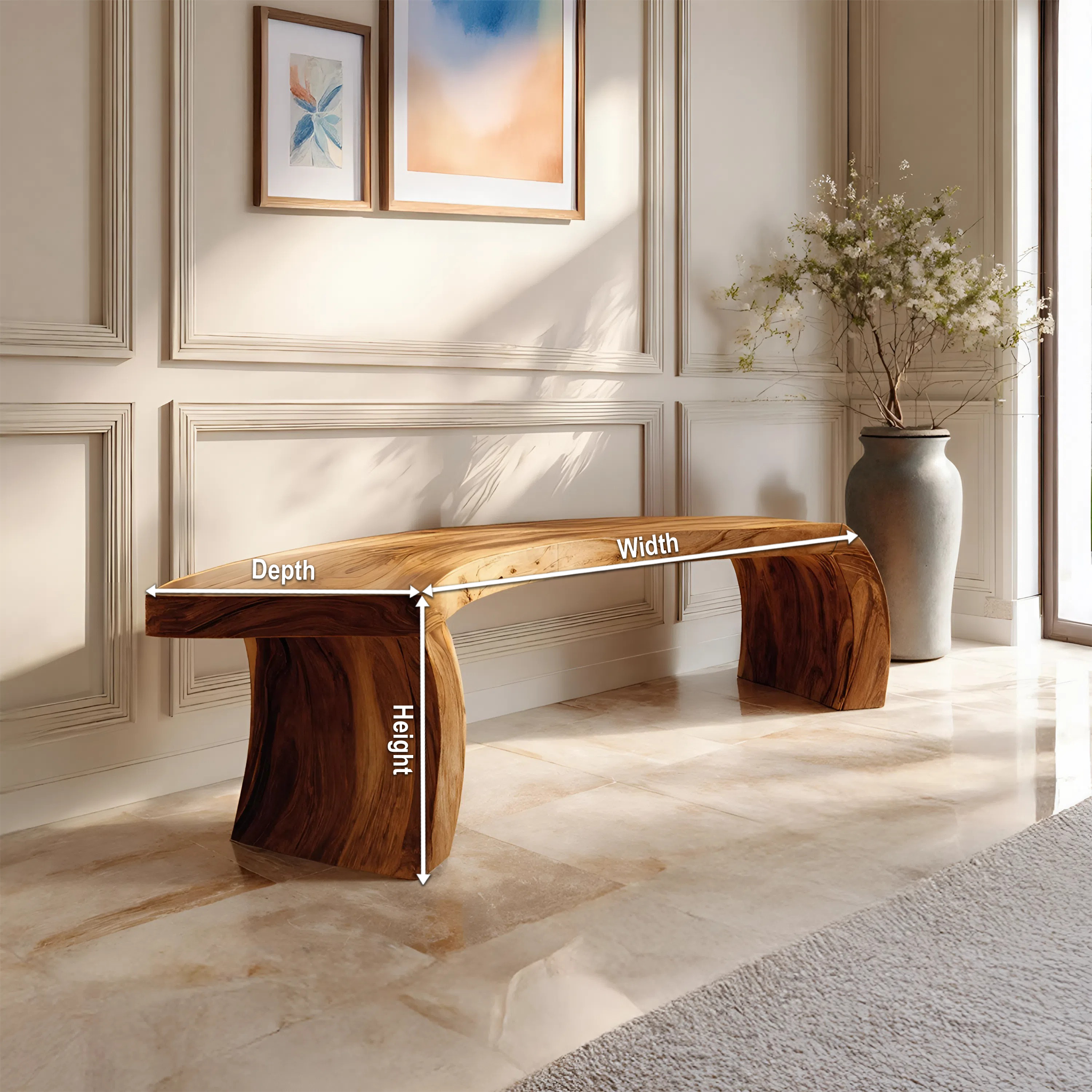 Rustic Live Edge Wood Bench For Entryway Accent Furniture SILDTTRBEN007
