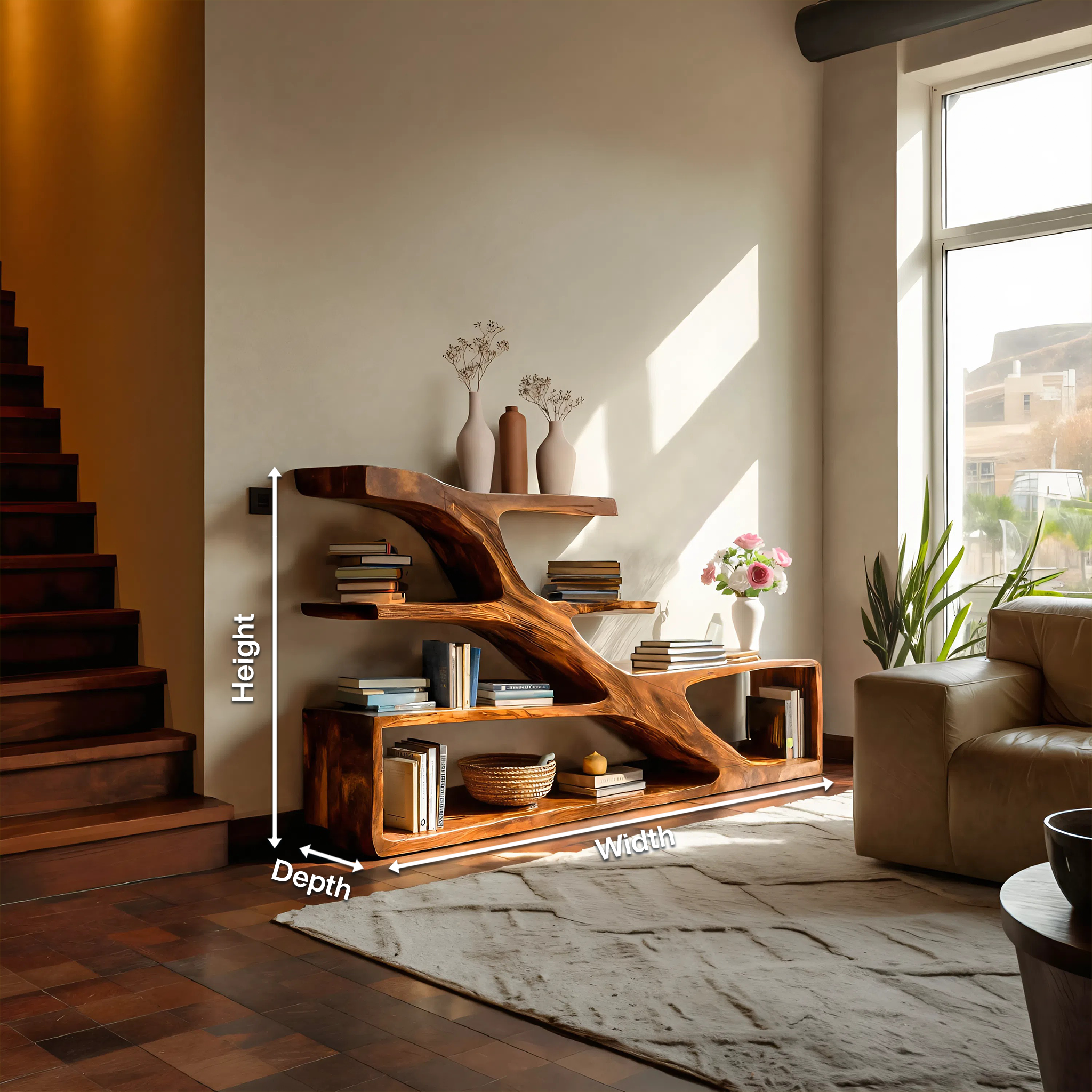 Modern Sculptural Curved Bookcase For Living Room Interior RTTHTTBS053