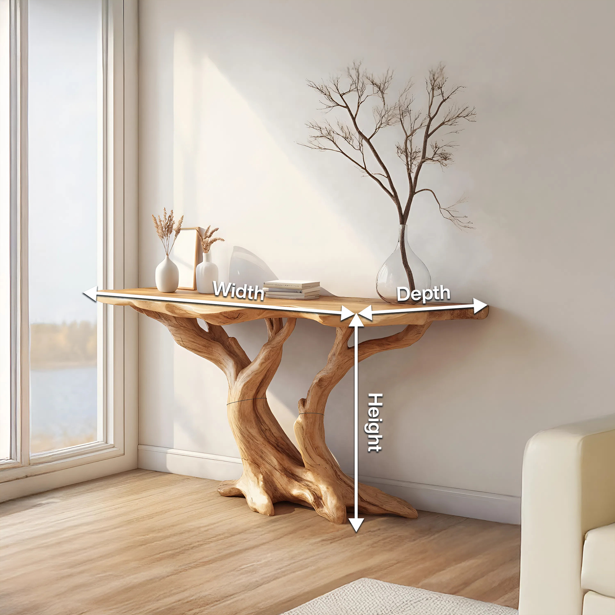 Modern Wooden Live Edge Console Table For Bedroom Decor SILDTTRCS043