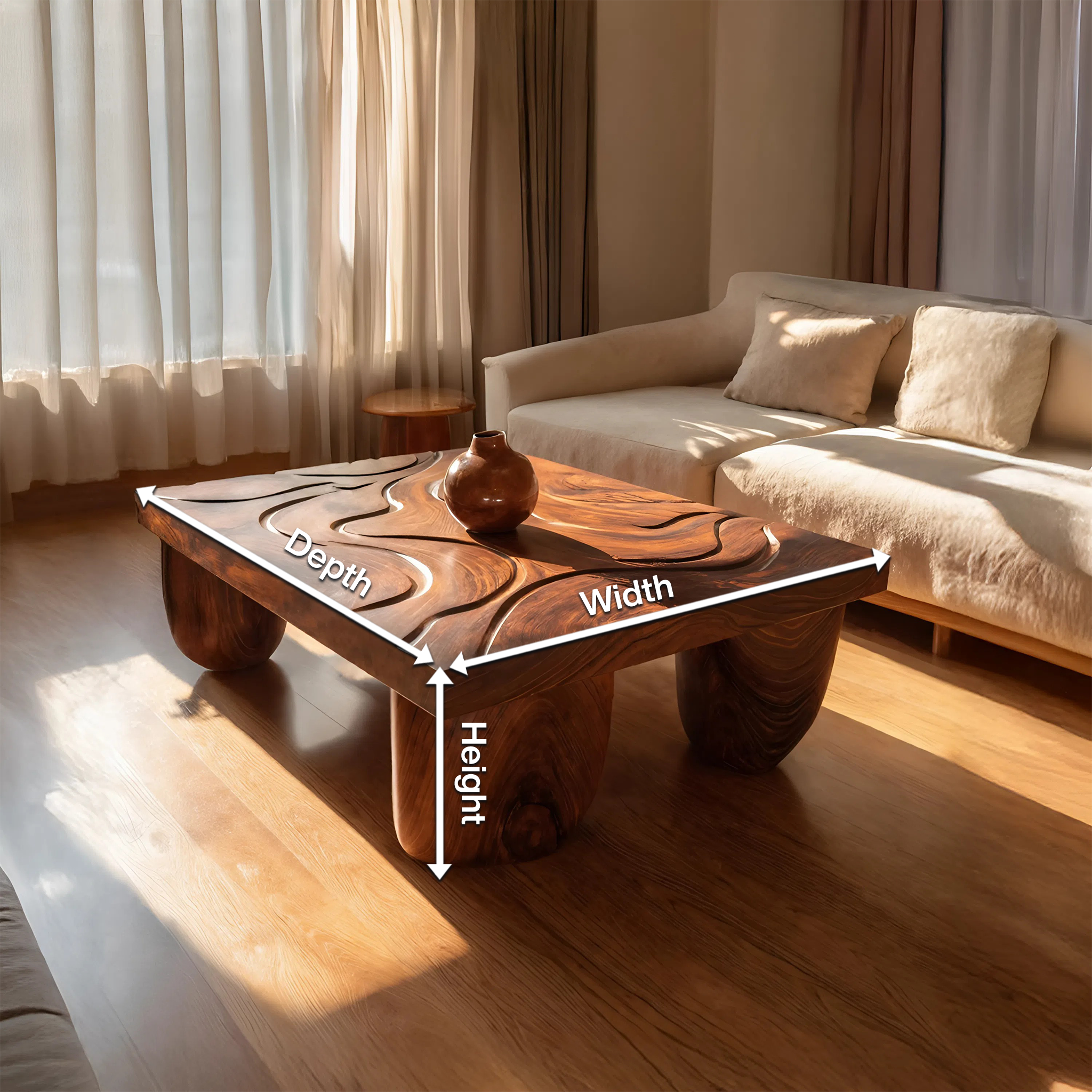 Mid Century Solid Wood Irregular Coffee Table For Entryway SILDTTRCF067