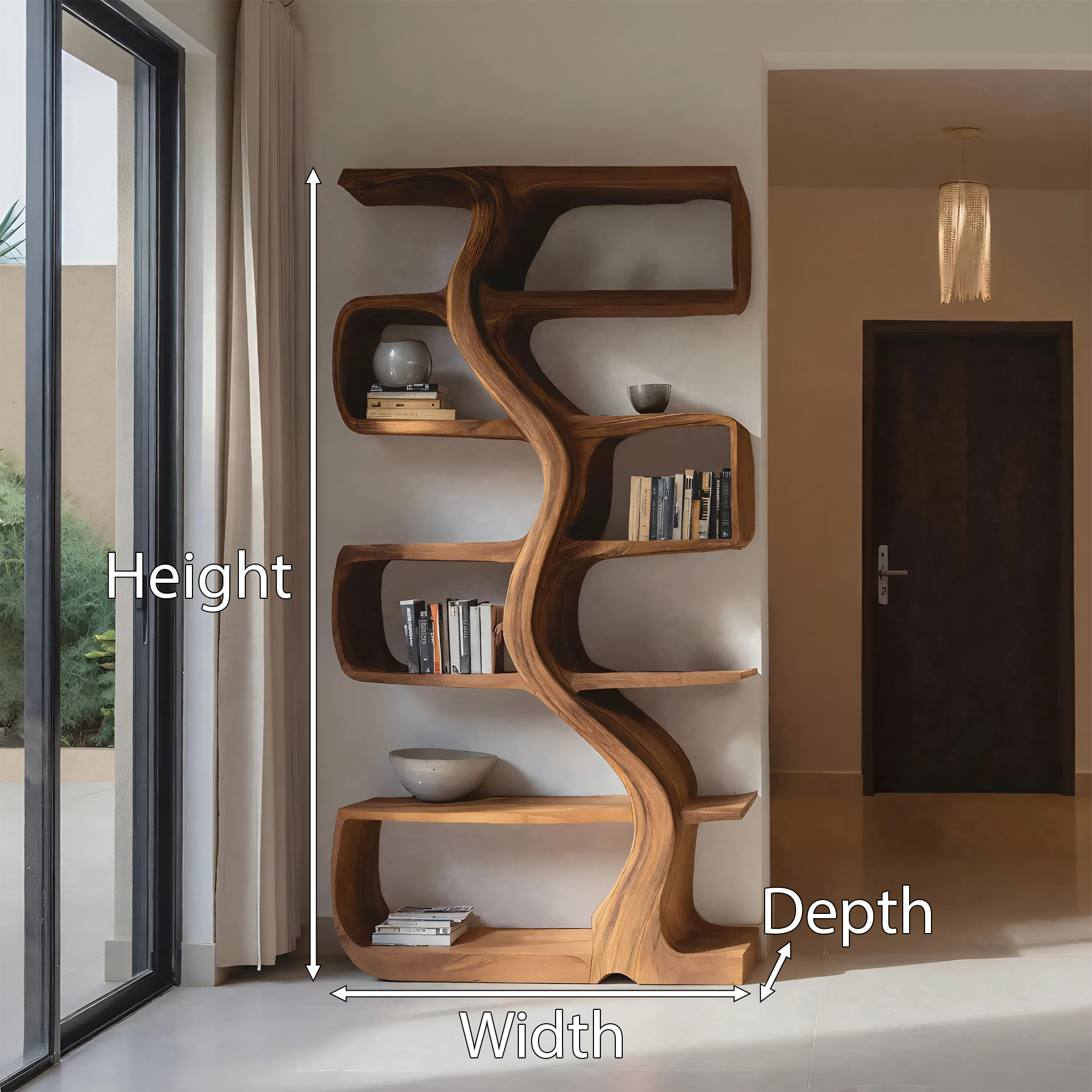 Organic Sculptural Bookshelf With Wavy Design For Living Room SITHHNBS069