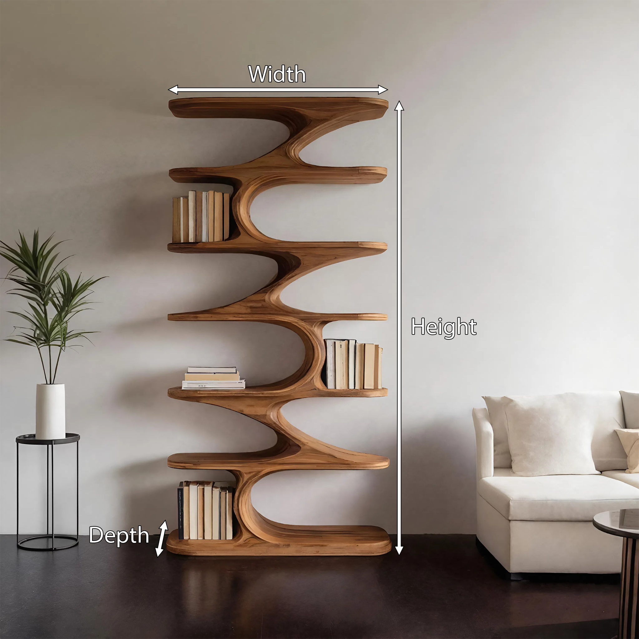 Modern Organic Curved Bookshelf For Living Room SITHHNBS061