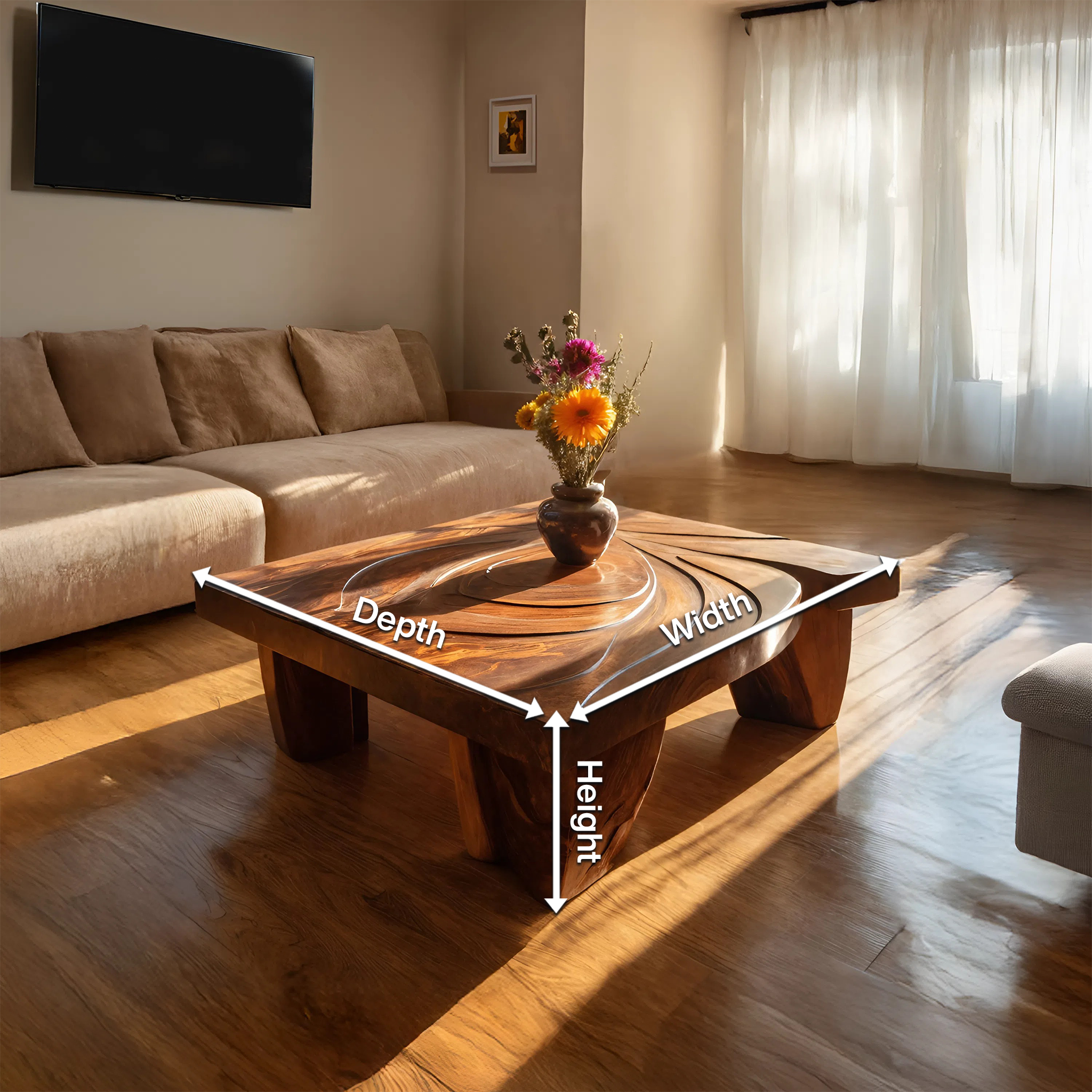 Mid Century Abstract Solid Wood Coffee Table For Living Room SILDTTRCF070